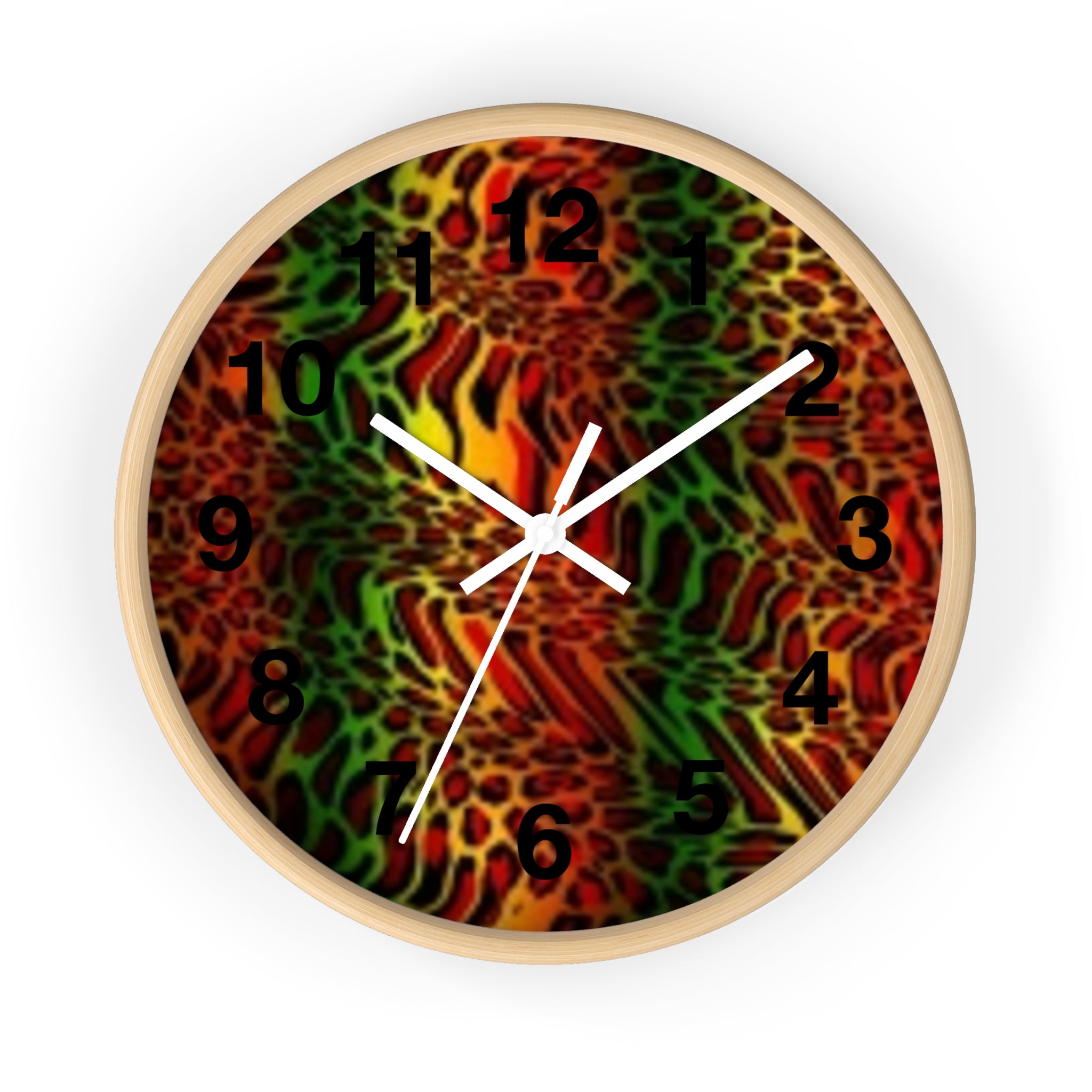 Rasta Safari Wall Clock — Vibrant Red Green Yellow Animal Print Timepiece