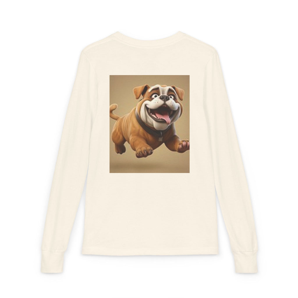 Youth Long Sleeve Tee — Playful Space Planets & Happy Bulldog Graphic