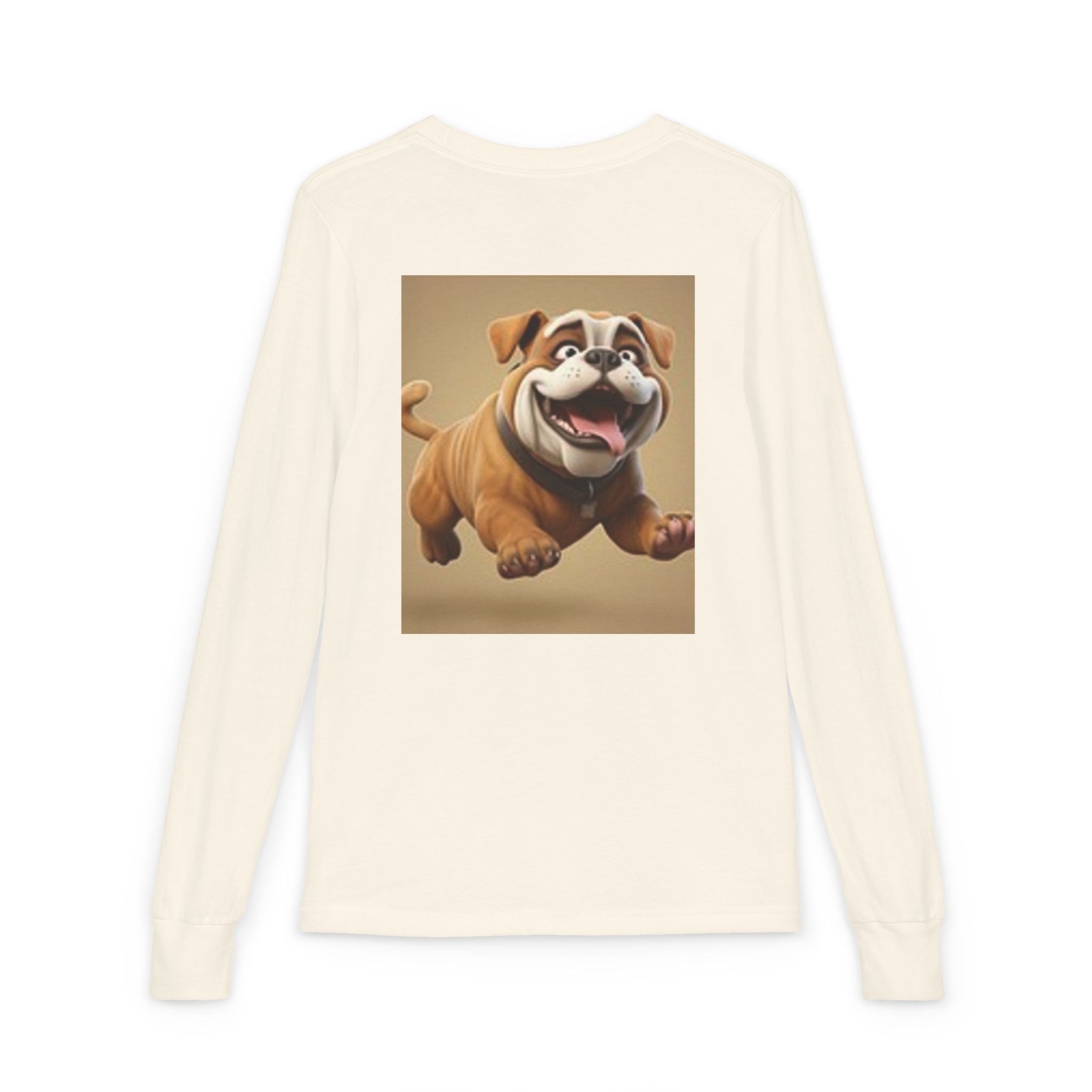 Youth Long Sleeve Tee — Playful Space Planets & Happy Bulldog Graphic