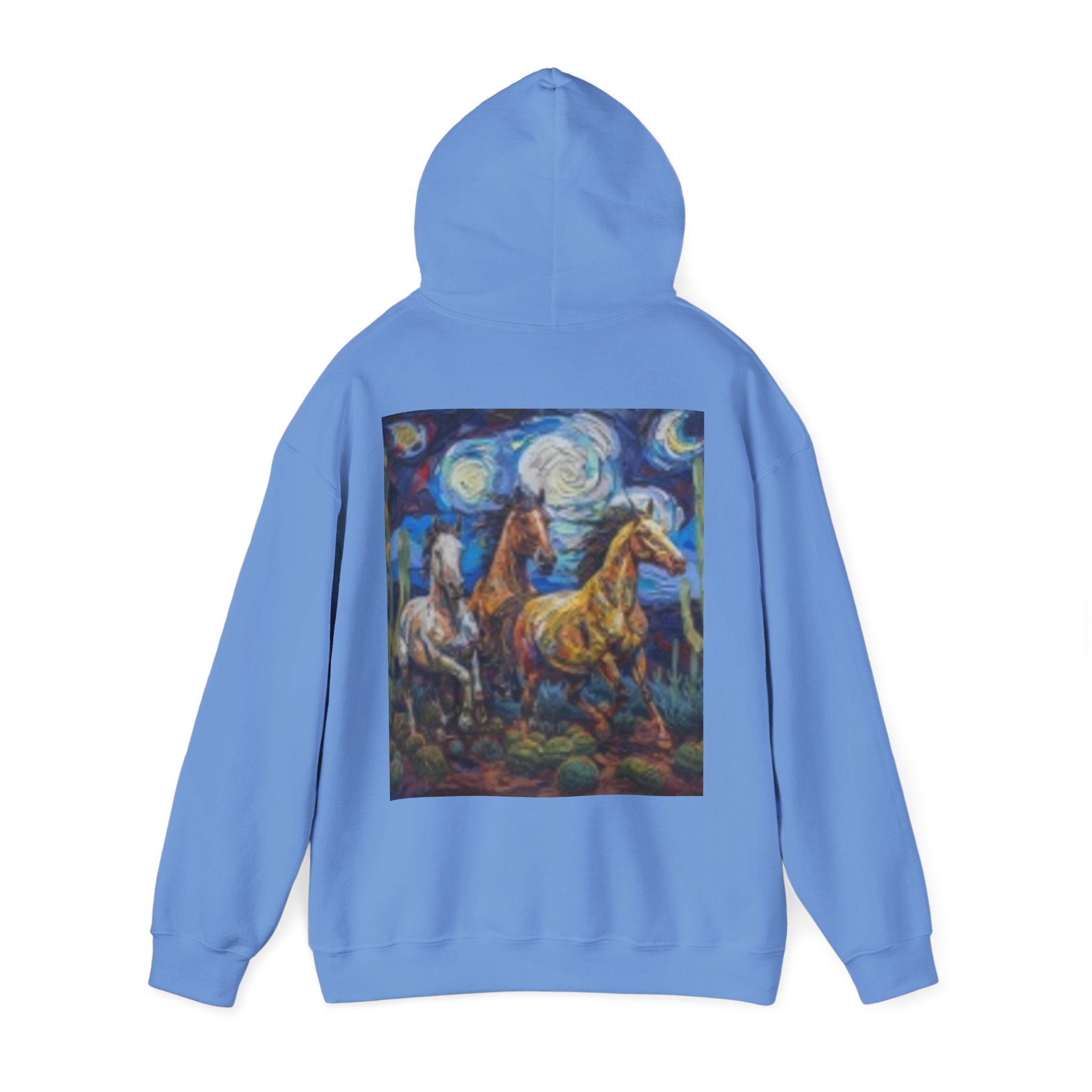 Sunface & Galloping Horses Hoodie — Boho Celestial Horse Art Sweatshirt