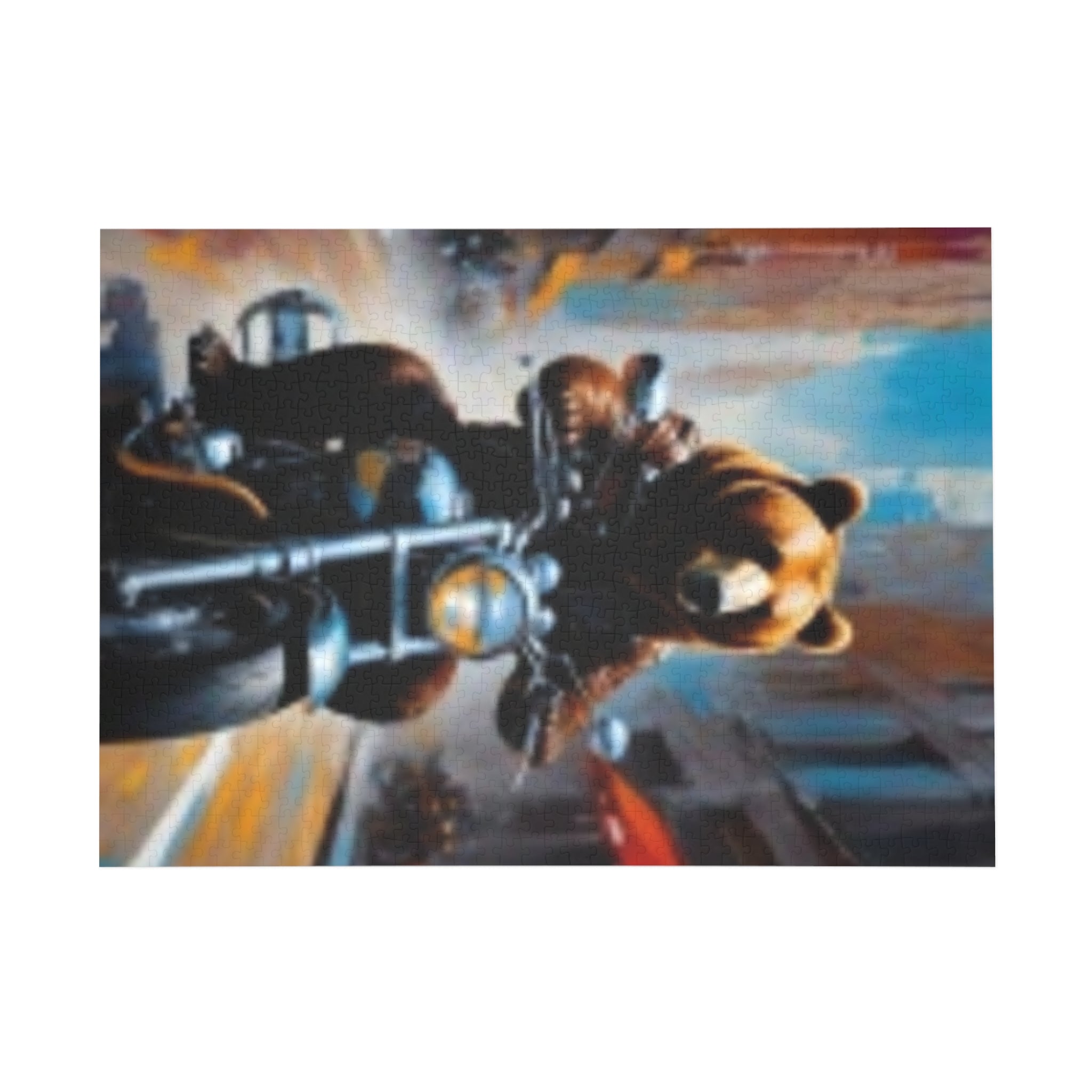 Motorcycle Bear Puzzle — Scenic Biker Art Jigsaw (96/252/500/1000-Piece)