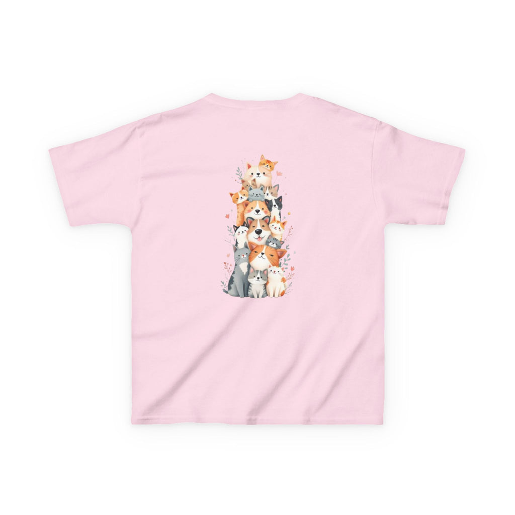 Kids Bulldog & Cute Cats Graphic Tee — Playful Puppy and Cat Stack Kids T-Shirt