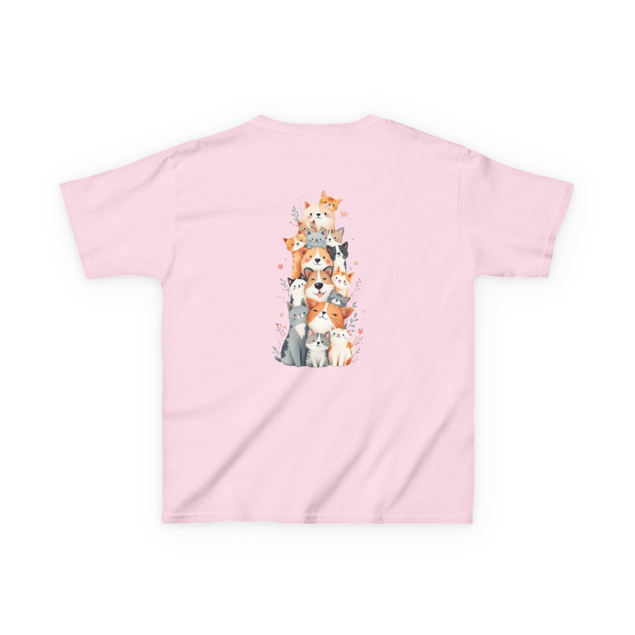 Kids Bulldog & Cute Cats Graphic Tee — Playful Puppy and Cat Stack Kids T-Shirt