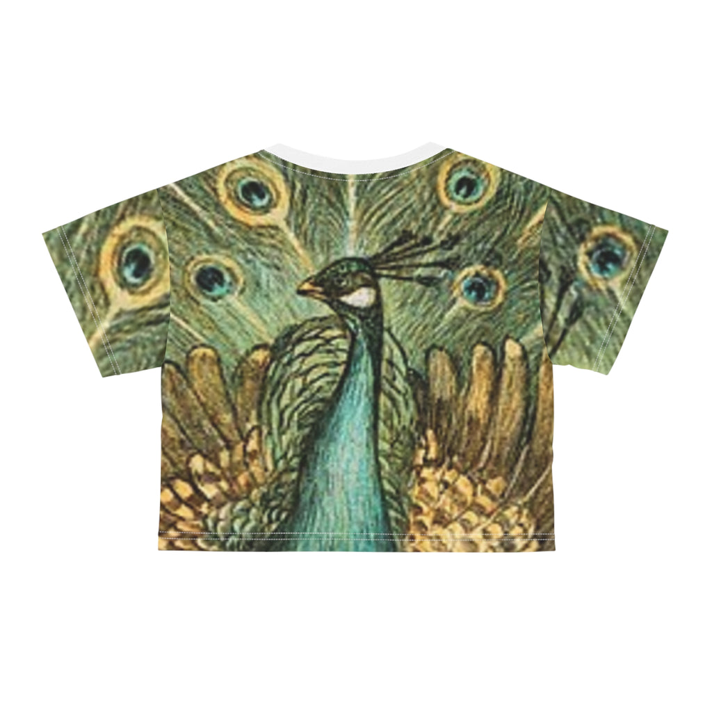 Peacock Art Crop T-shirt — Vintage Peacock Feather All-Over Print Pjamas