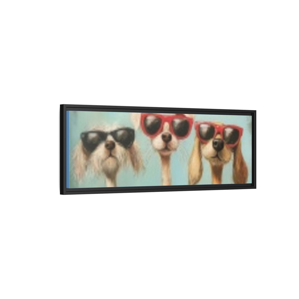 Framed Matte Canvas — Three Cool Dogs in Sunglasses Wall Art