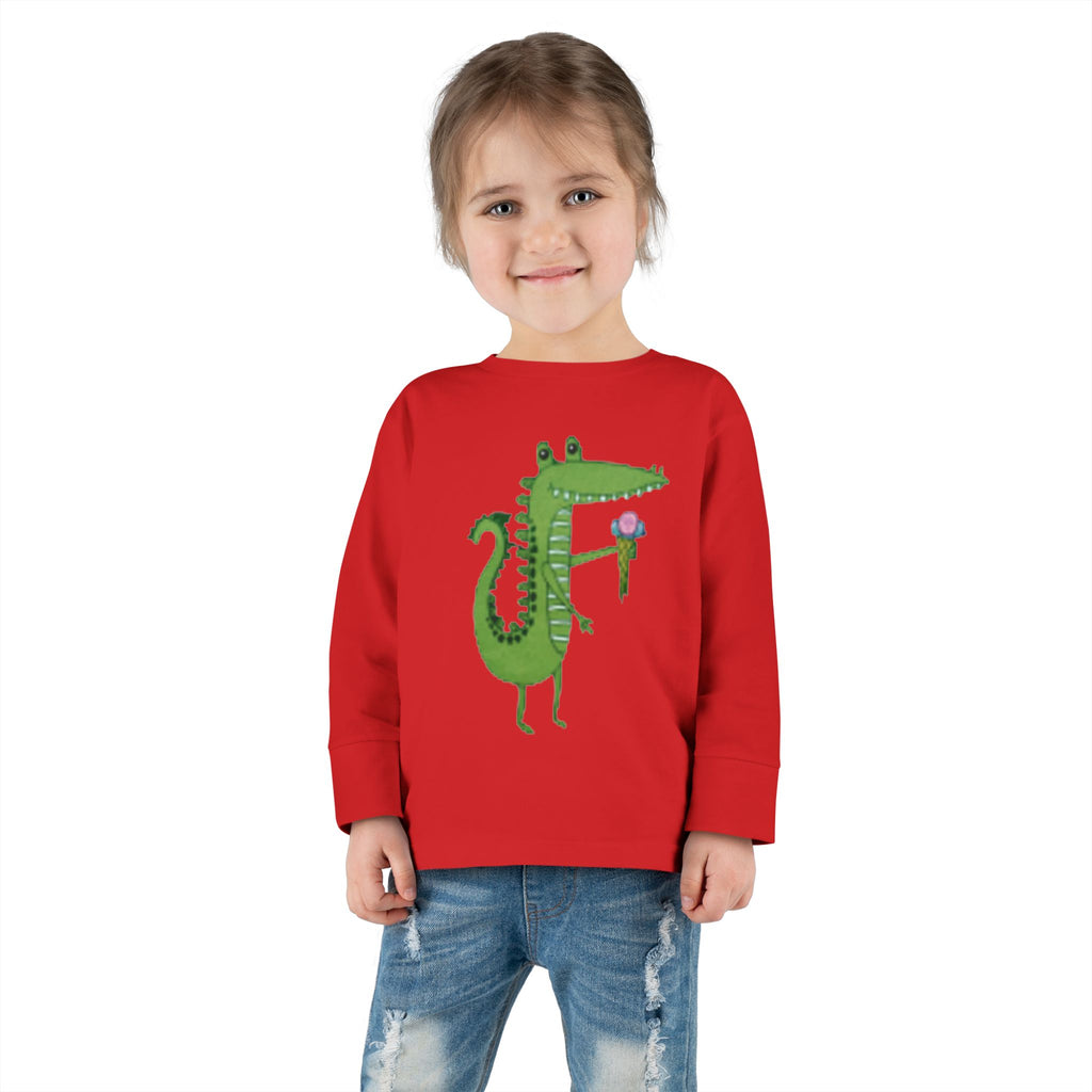 Cute Crocodile Eating Ice Cream Toddler Long Sleeve Tee