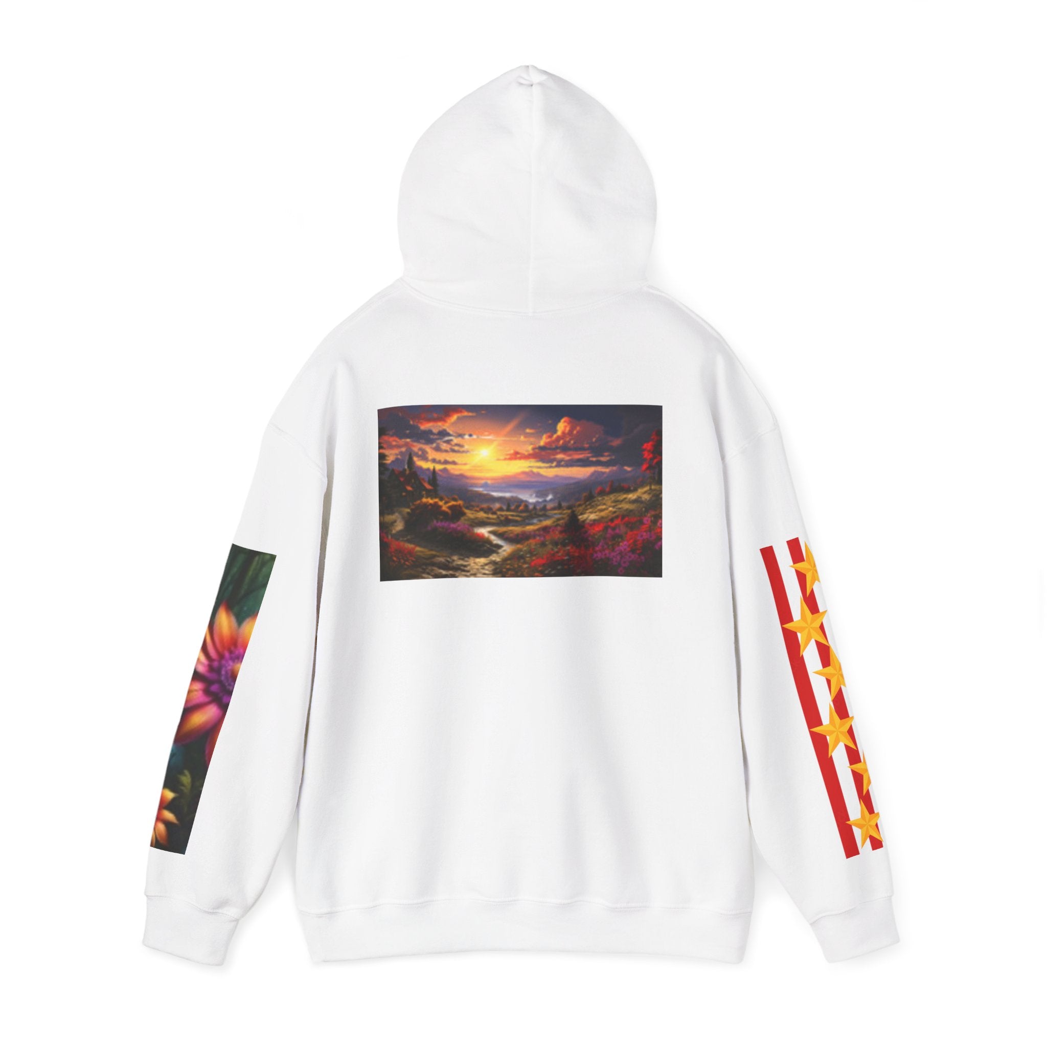 Chicken Row Graphic Hoodie — Colorful Folk Art Chickens Pullover