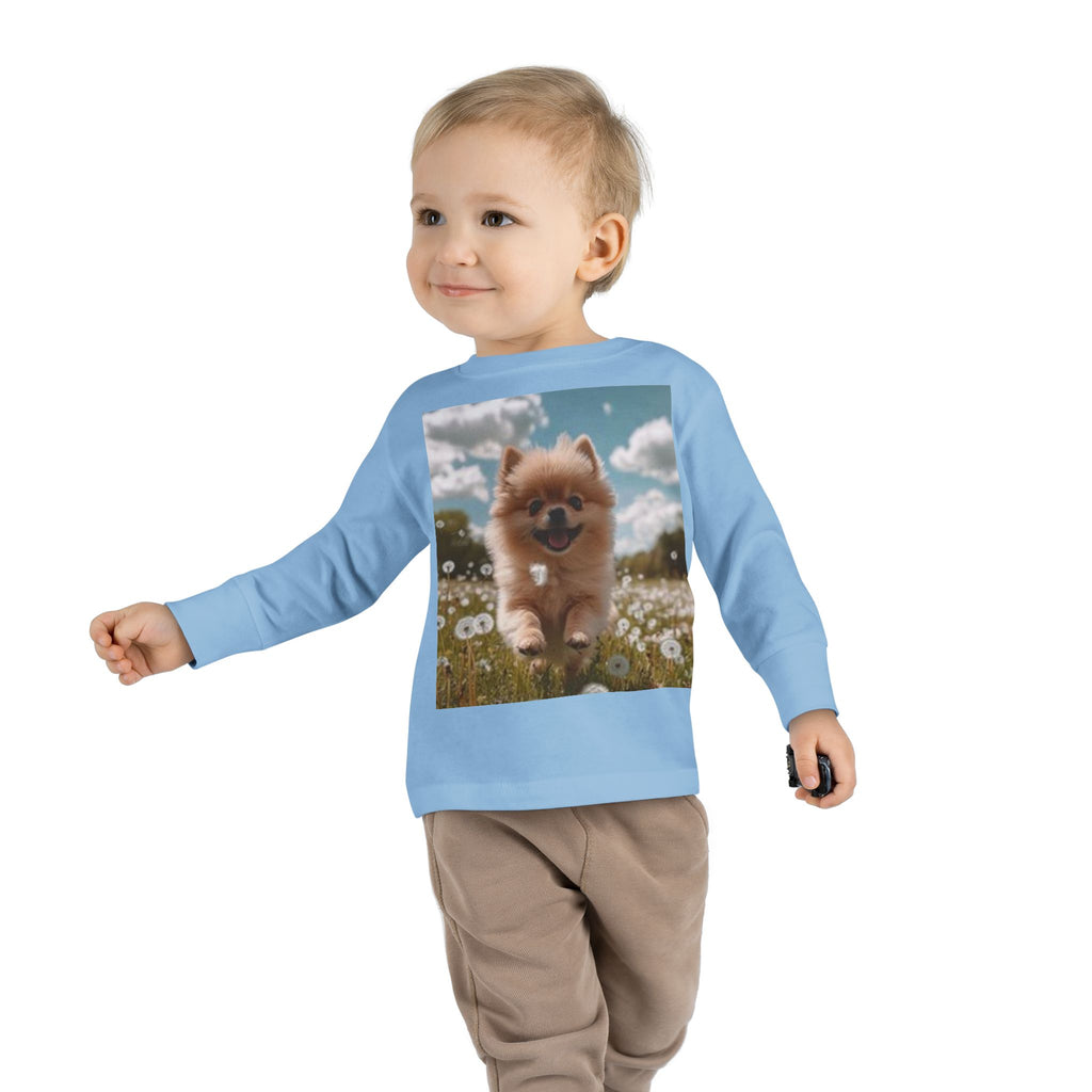 Toddler Tee — Puppy Running through Wildflowers Sleeve Shirt for Kids