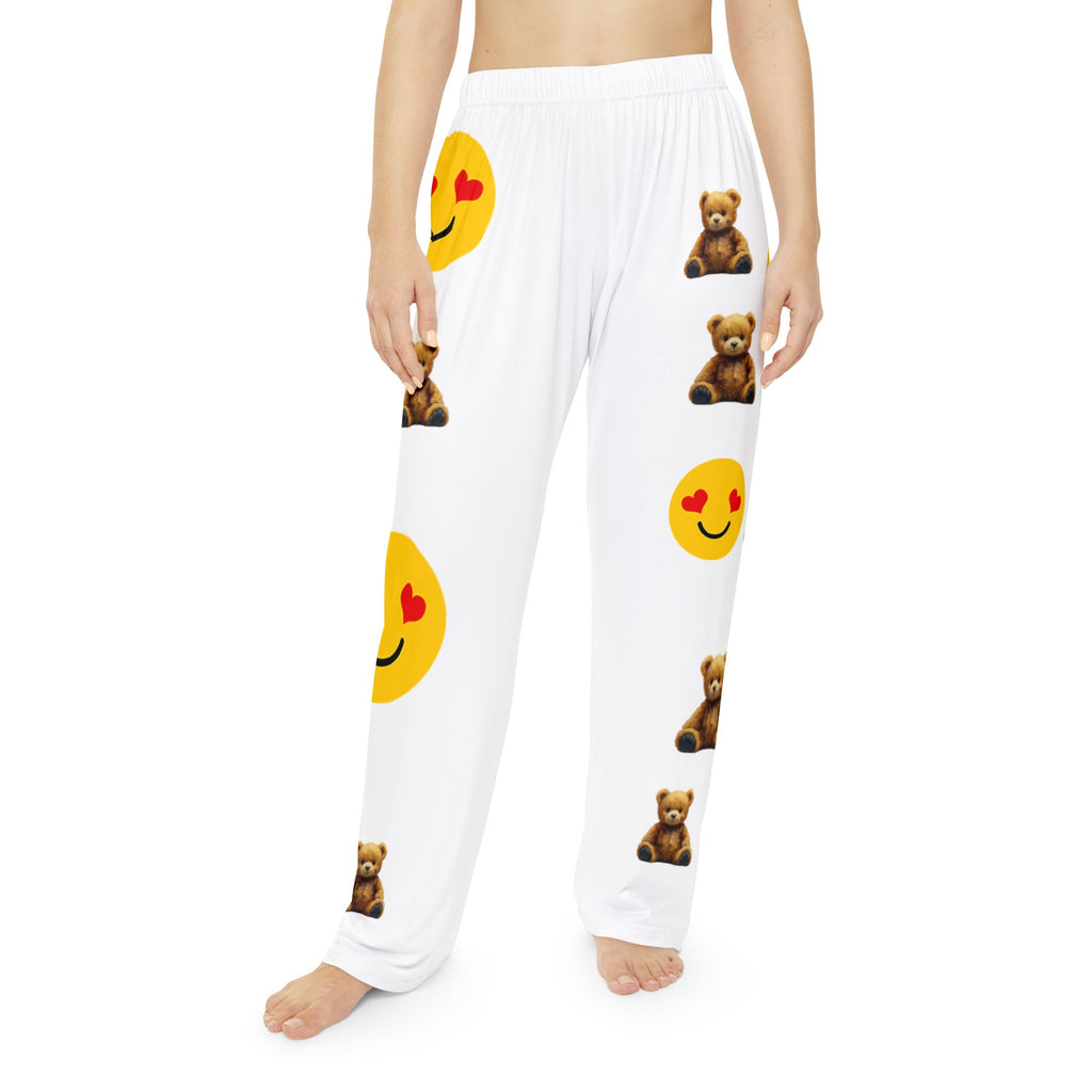 Teddy Bear & Heart Eyes Emoji Women's Pajama Pants — Cozy Printed Lounge Sleepwear