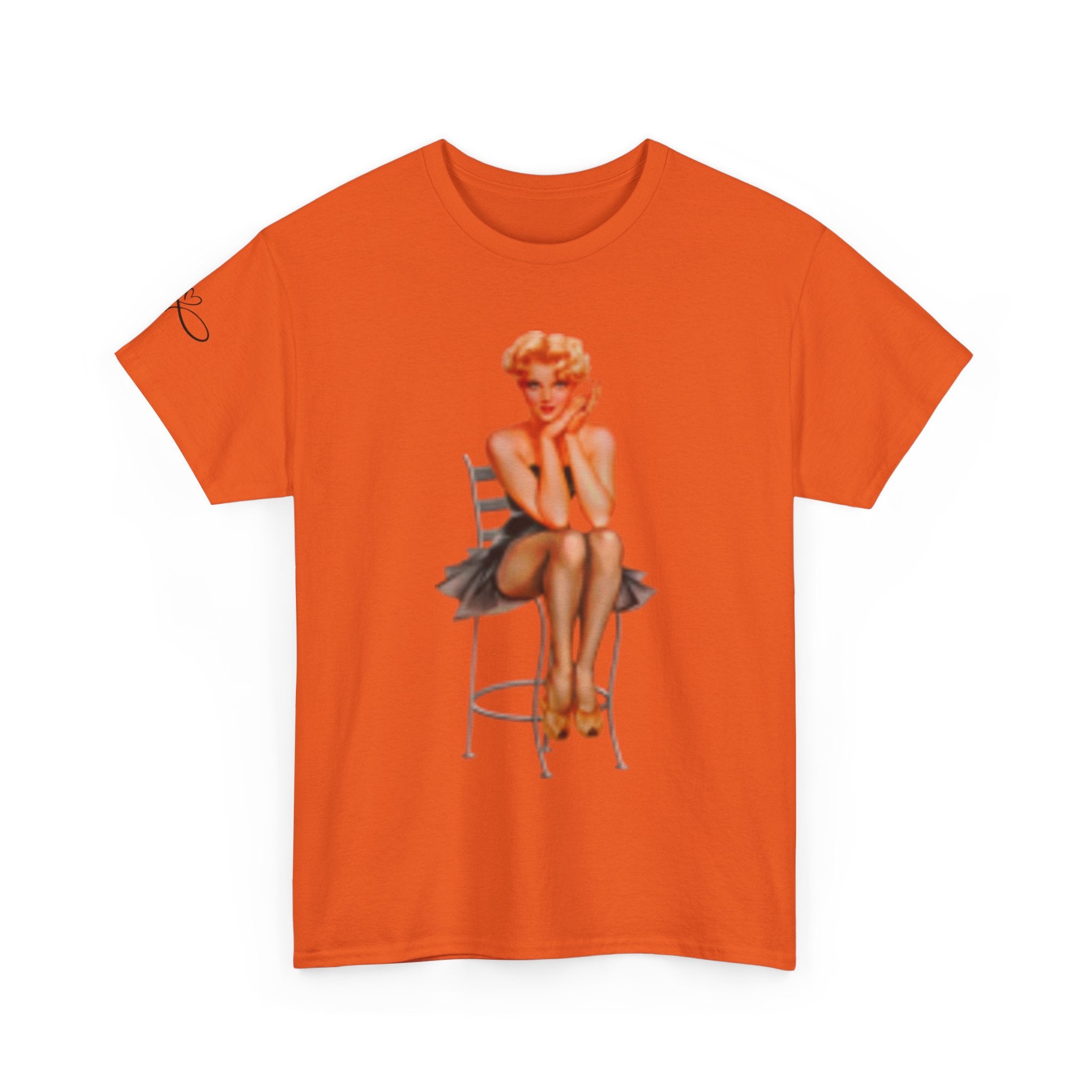 Pinup Sexy Girl Sitting in Chair — Vintage Sitting Pin-Up T-Shirt