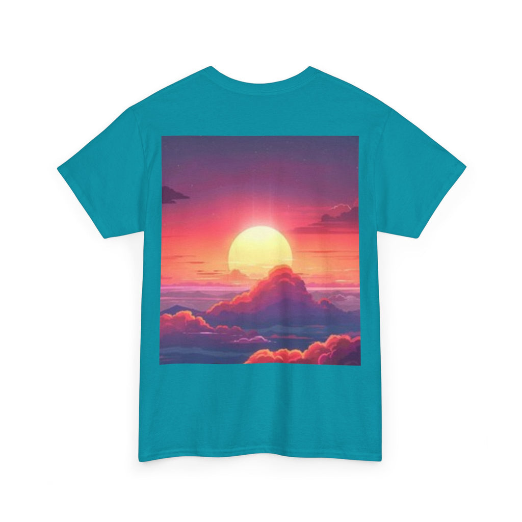 Mythic Sunset Portrait Tee — Artistic Goddess & Vibrant Sunset Graphic T-Shirt