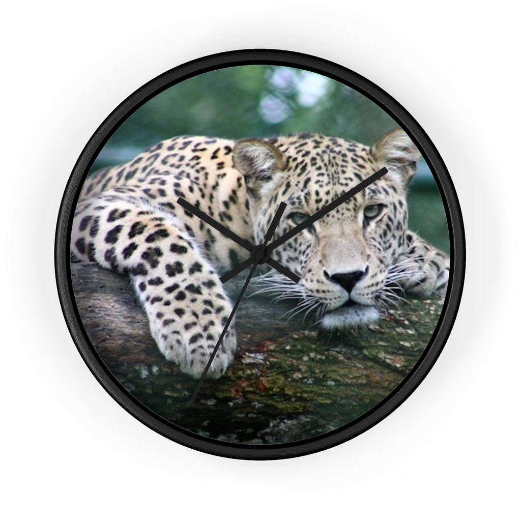 Leopard Wall Clock — Relaxed Wild Cat Photo Clock for Safari-Lodge Decor