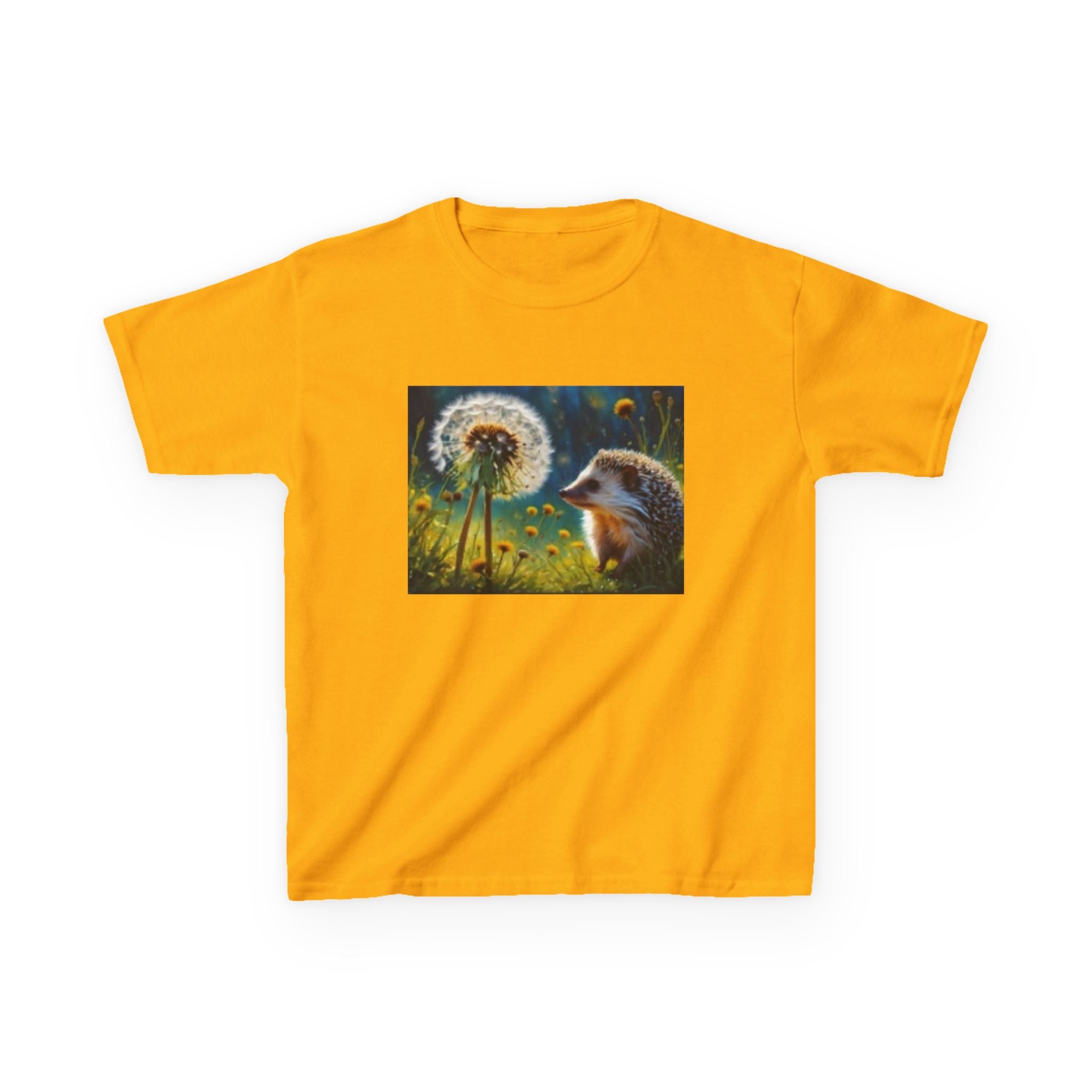 Kids Hedgehog & Dandelion T-Shirt — Whimsical Nature Tee for Children