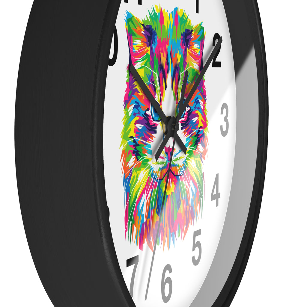 Colorful Cat Wall Clock — Vibrant Pop-Art Cat Face Timepiece