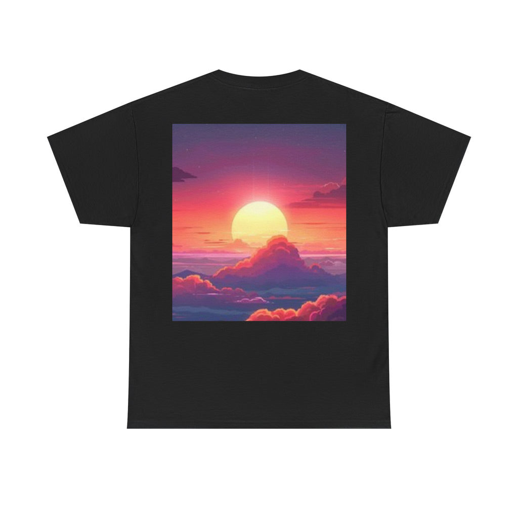 Mythic Sunset Portrait Tee — Artistic Goddess & Vibrant Sunset Graphic T-Shirt