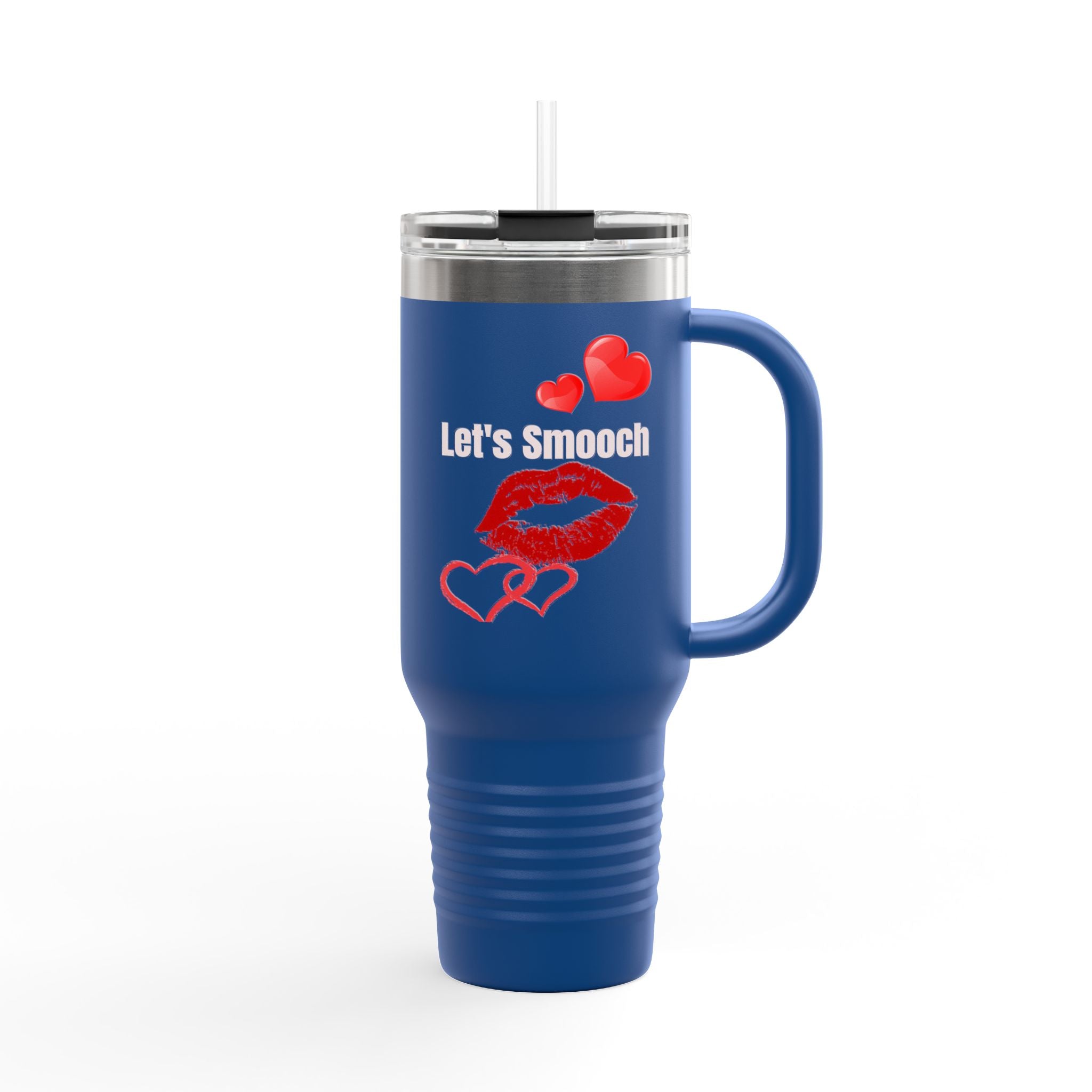 40oz Insulated Travel Mug with Heart Let's Smooch  – Large Tumbler for Coffee & Cold Drinks