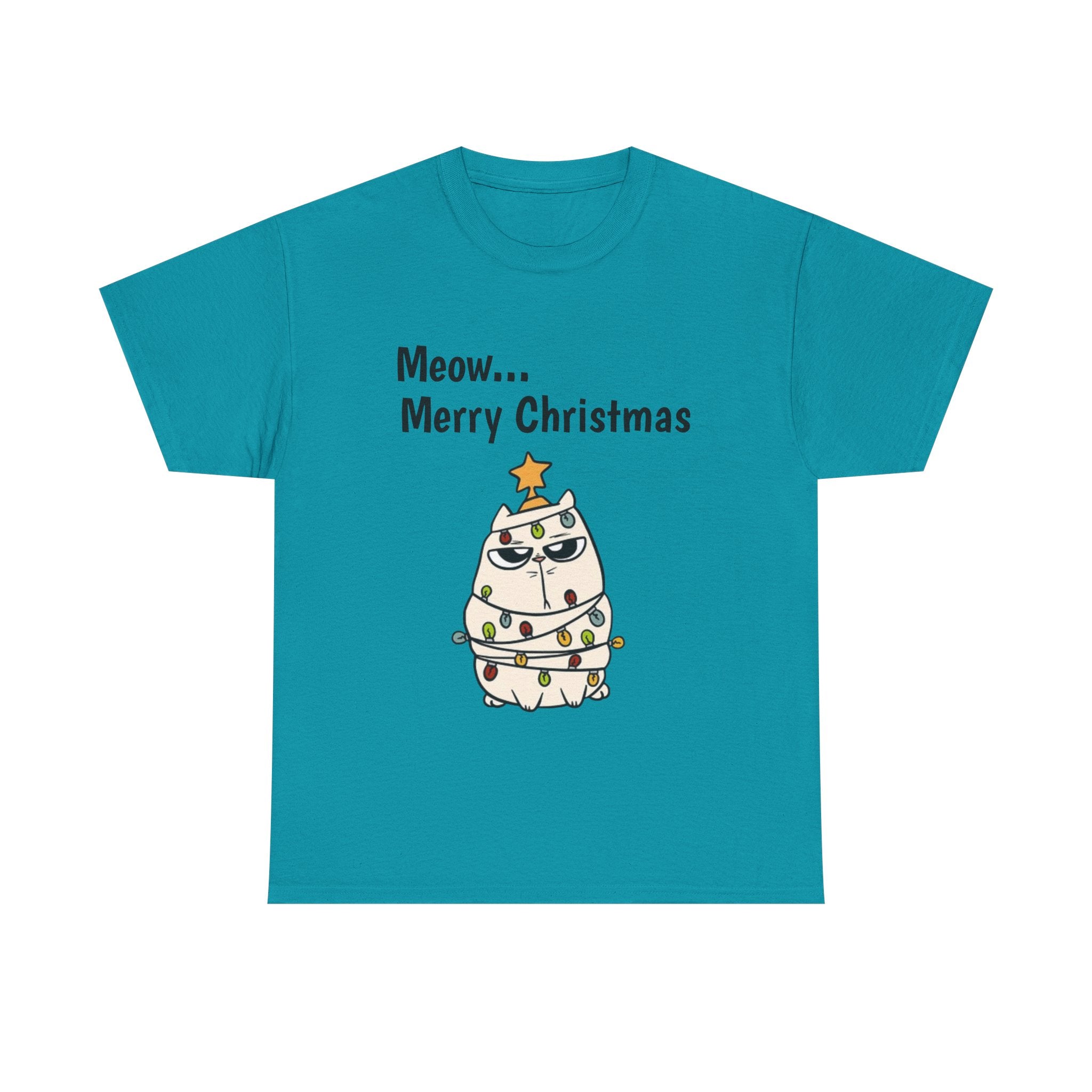 Cat Christmas Tree T-shirt — Grumpy Cat Wrapped in Lights Holiday Shirt