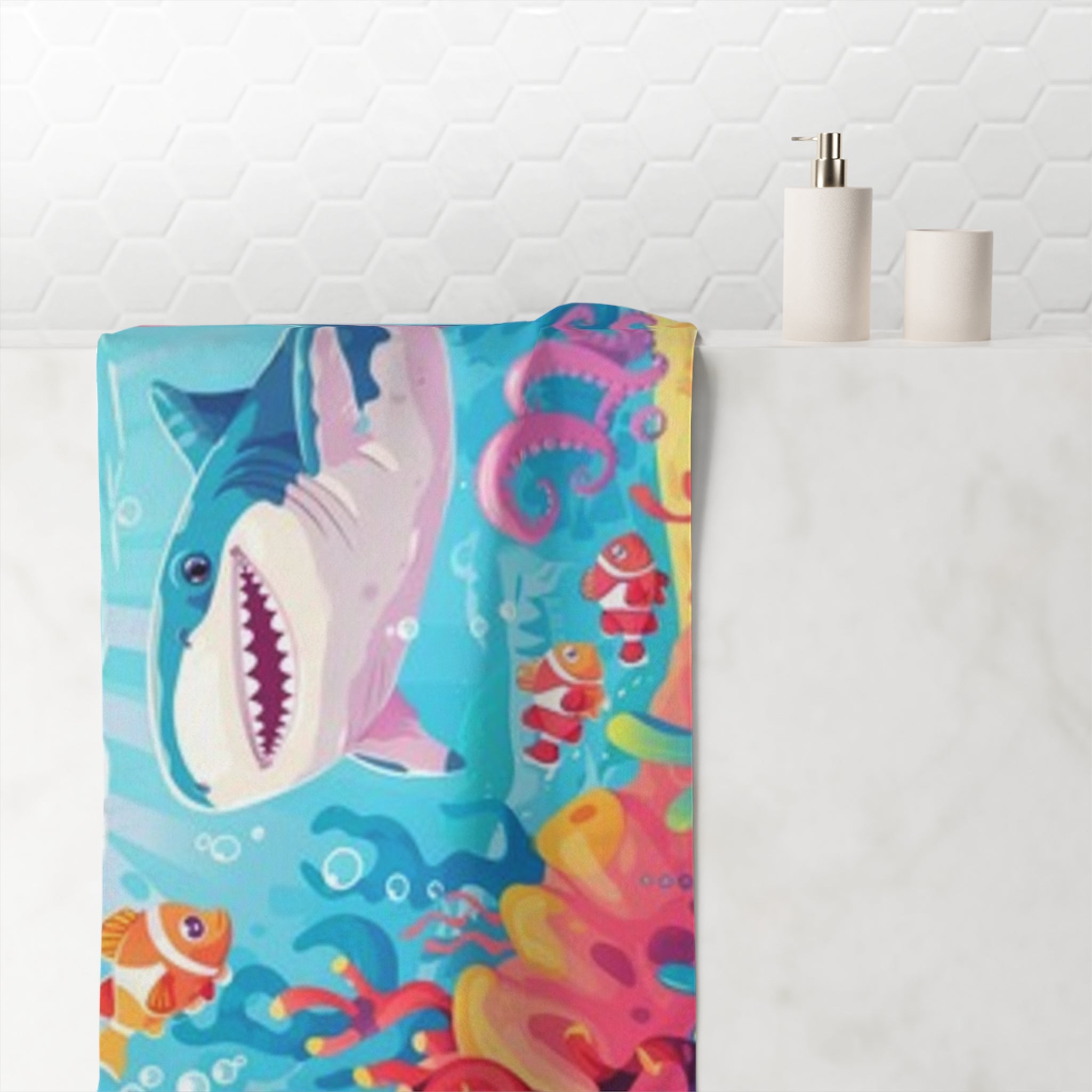 Kids' Shark Beach & Bath Towel - Colorful Ocean Cartoon Design