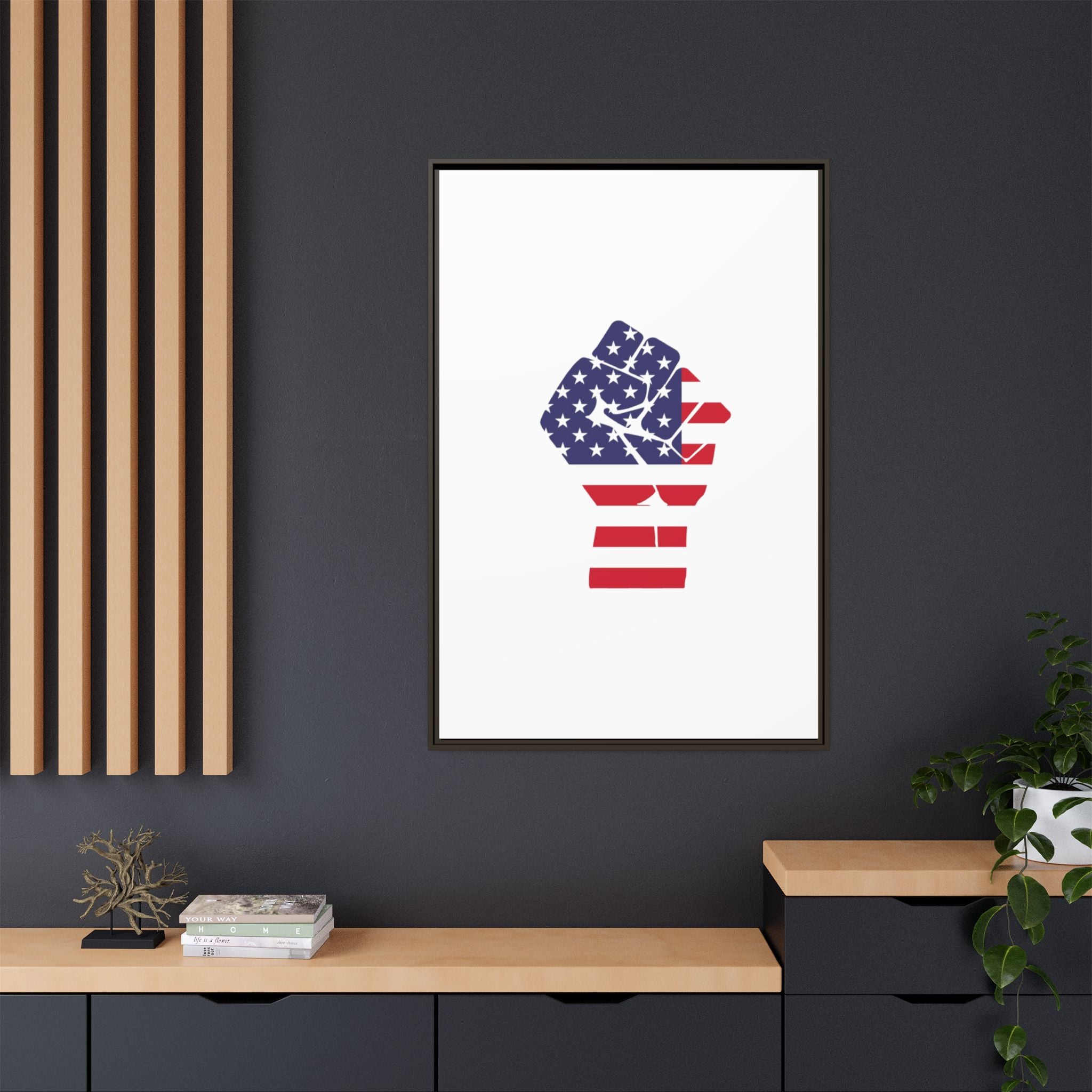 Framed Canvas Print – American Flag Fist Wall Art