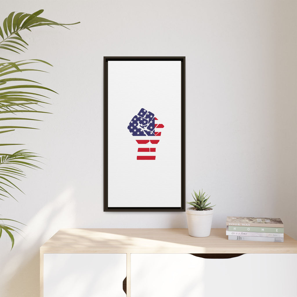 Framed Canvas Print – American Flag Fist Wall Art