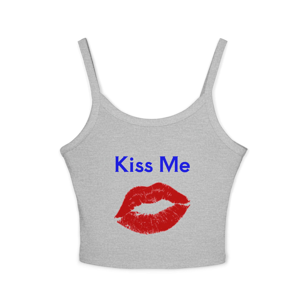 Kiss Me Lip Print Tank Top — Women's Spaghetti Strap Crop