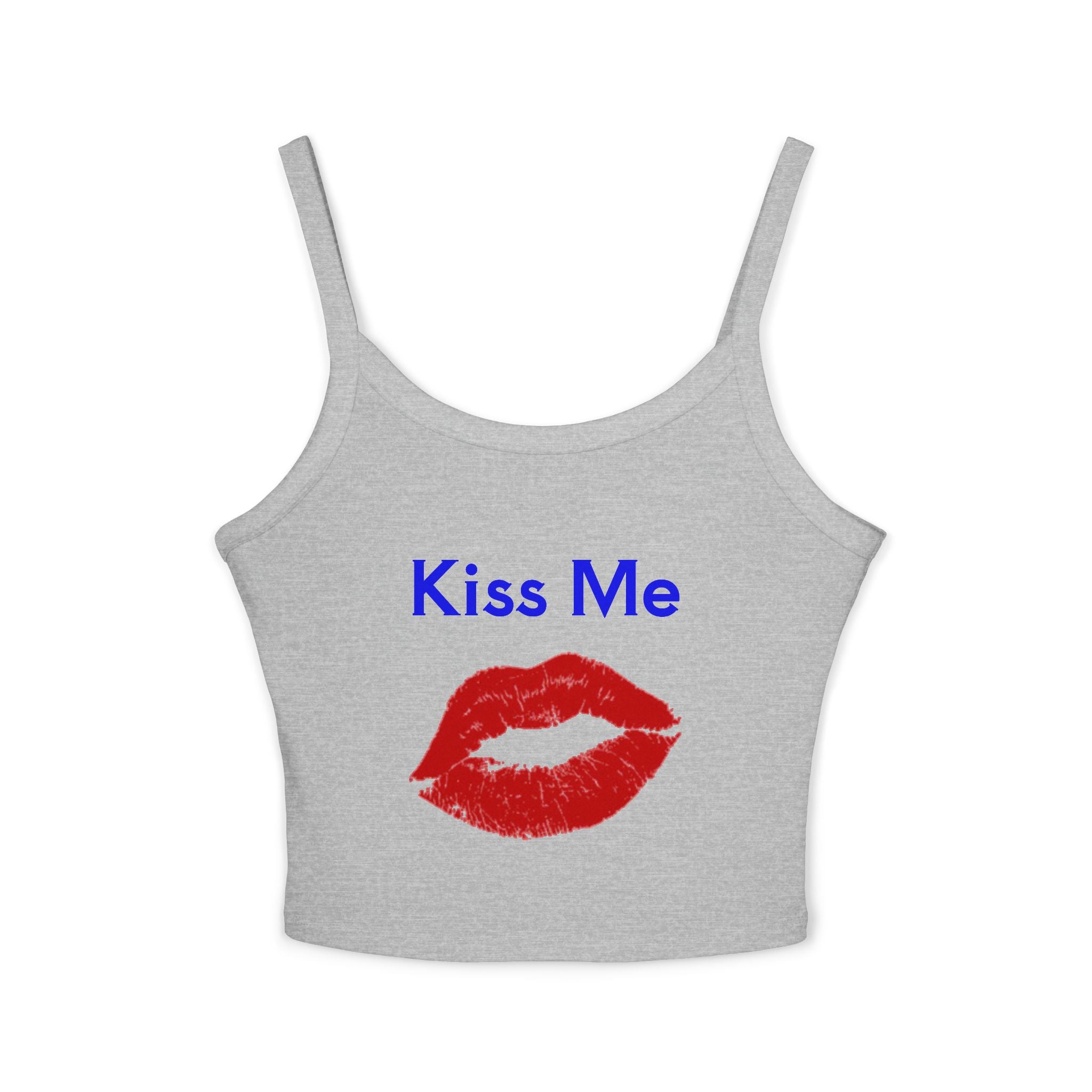 Kiss Me Lip Print Tank Top — Women's Spaghetti Strap Crop
