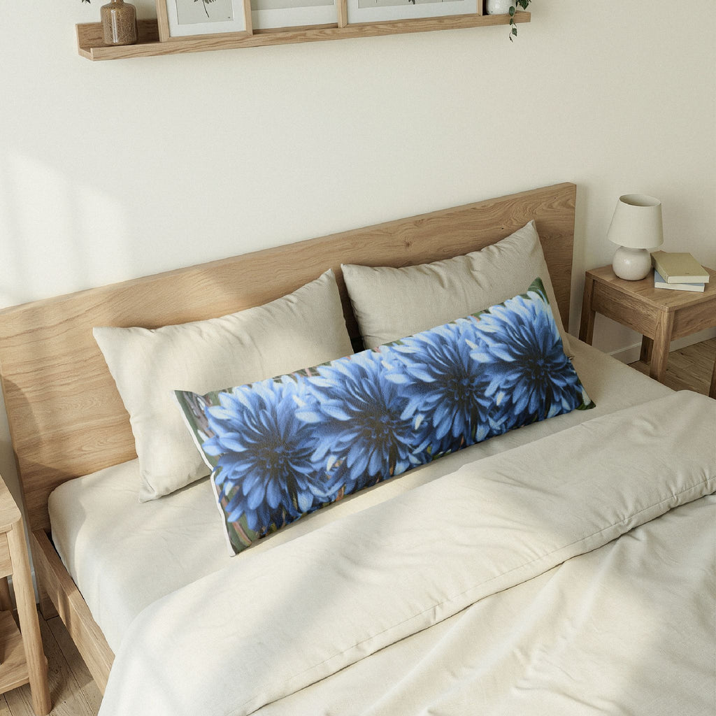 Blue Chrysanthemum Body Pillow — Floral Long Lumbar Pillow