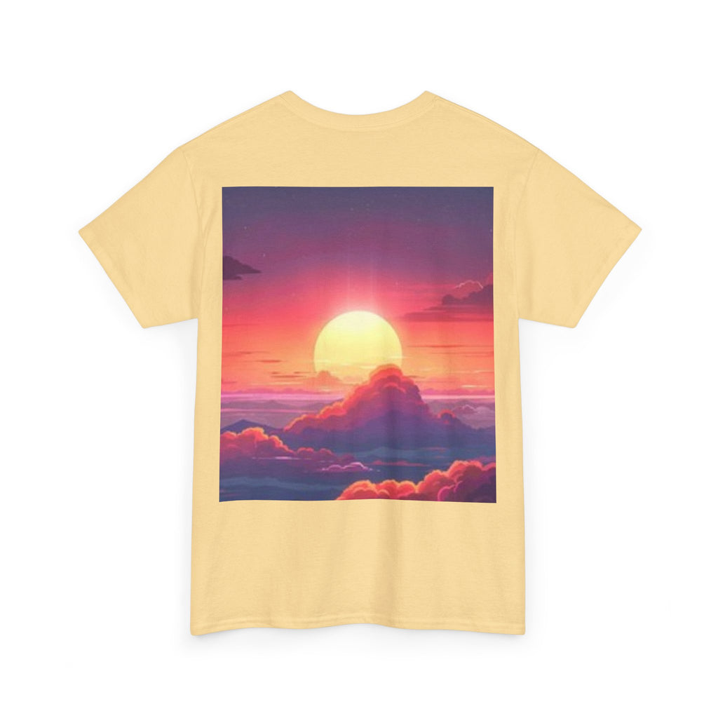 Mythic Sunset Portrait Tee — Artistic Goddess & Vibrant Sunset Graphic T-Shirt