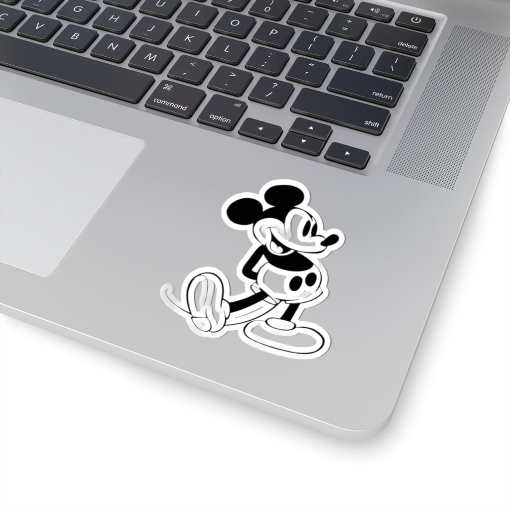 Vintage Cartoon Mouse Sticker — Retro Black & White Kiss-Cut Decal for Laptops, Water Bottles, and Scrapbooks