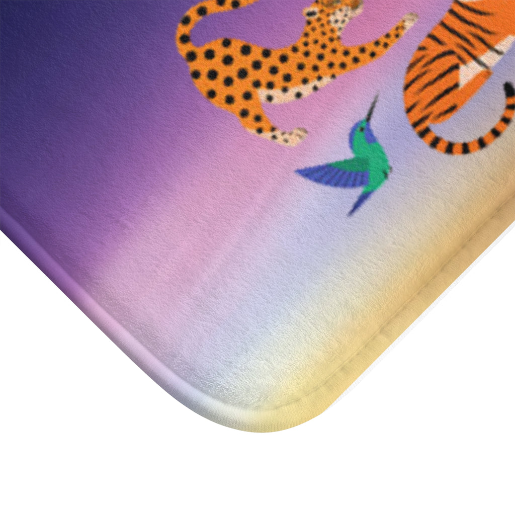 Jungle Animals Gradient Bath Mat – Colorful Tiger, Parrot & Wildlife Bathroom Rug