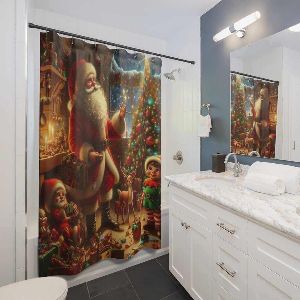 Christmas Santa & Kids Shower Curtain — Festive Holiday Bathroom Decor