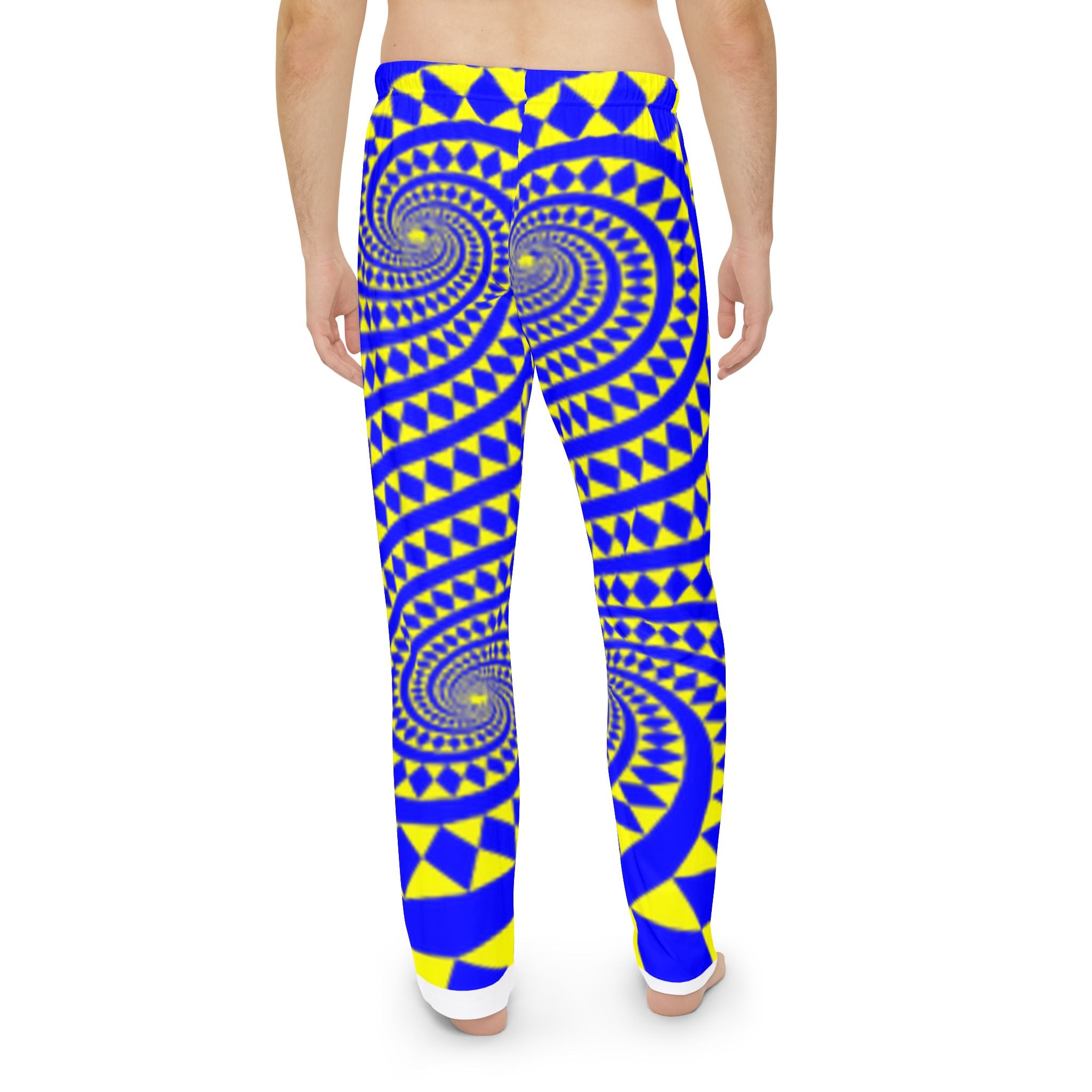 Spiral Geo Men's Pajama Pants – Blue & Yellow All-Over Print Loungewear