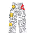 Haapy Face & Red Lips & Heart Doodle Pajama Pants — Women's Cozy Printed Sleep Lounge Pants