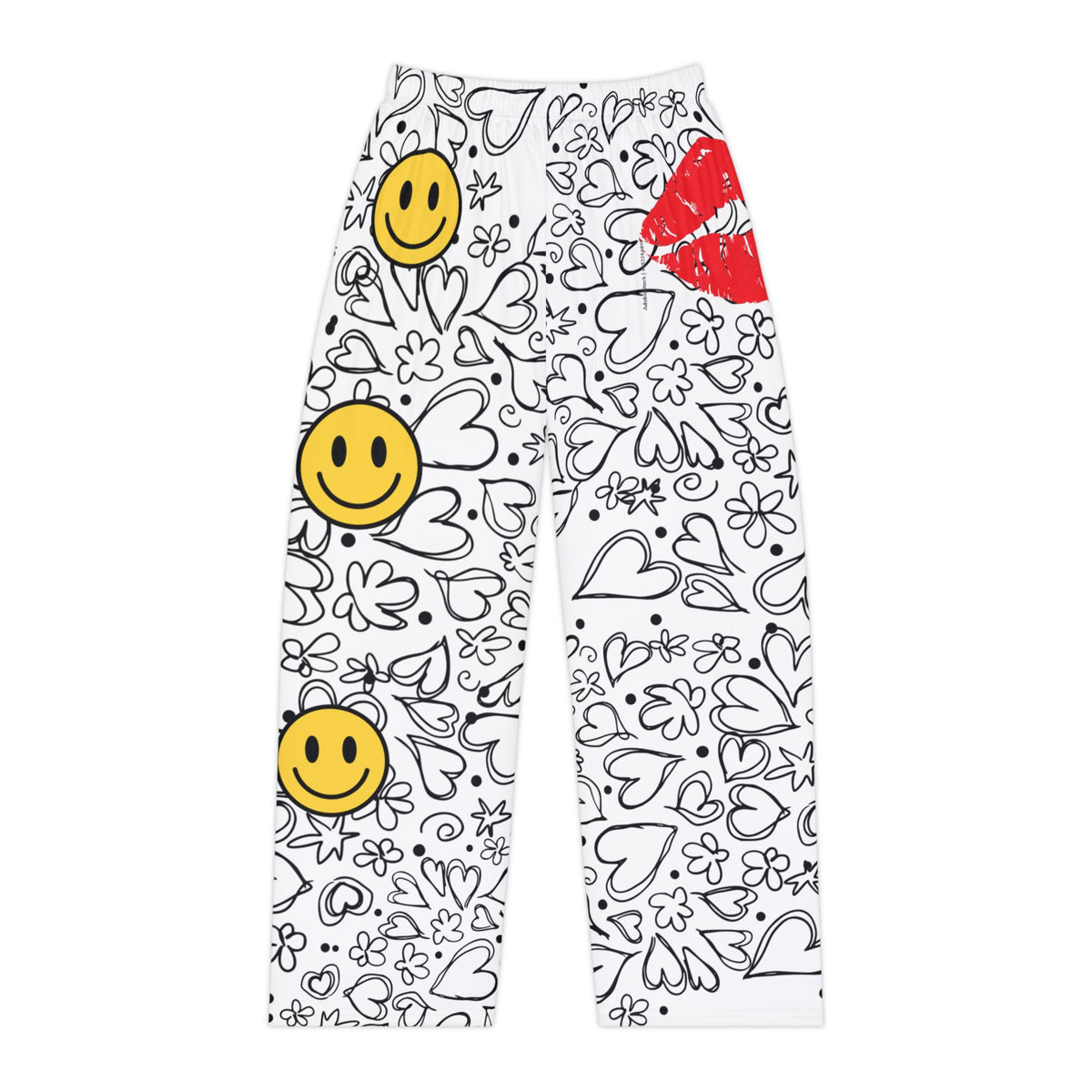 Haapy Face & Red Lips & Heart Doodle Pajama Pants — Women's Cozy Printed Sleep Lounge Pants