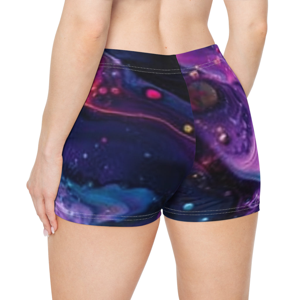 Galaxy Paint Swirl Women's Shorts — Vibrant Cosmic AOP Activewear