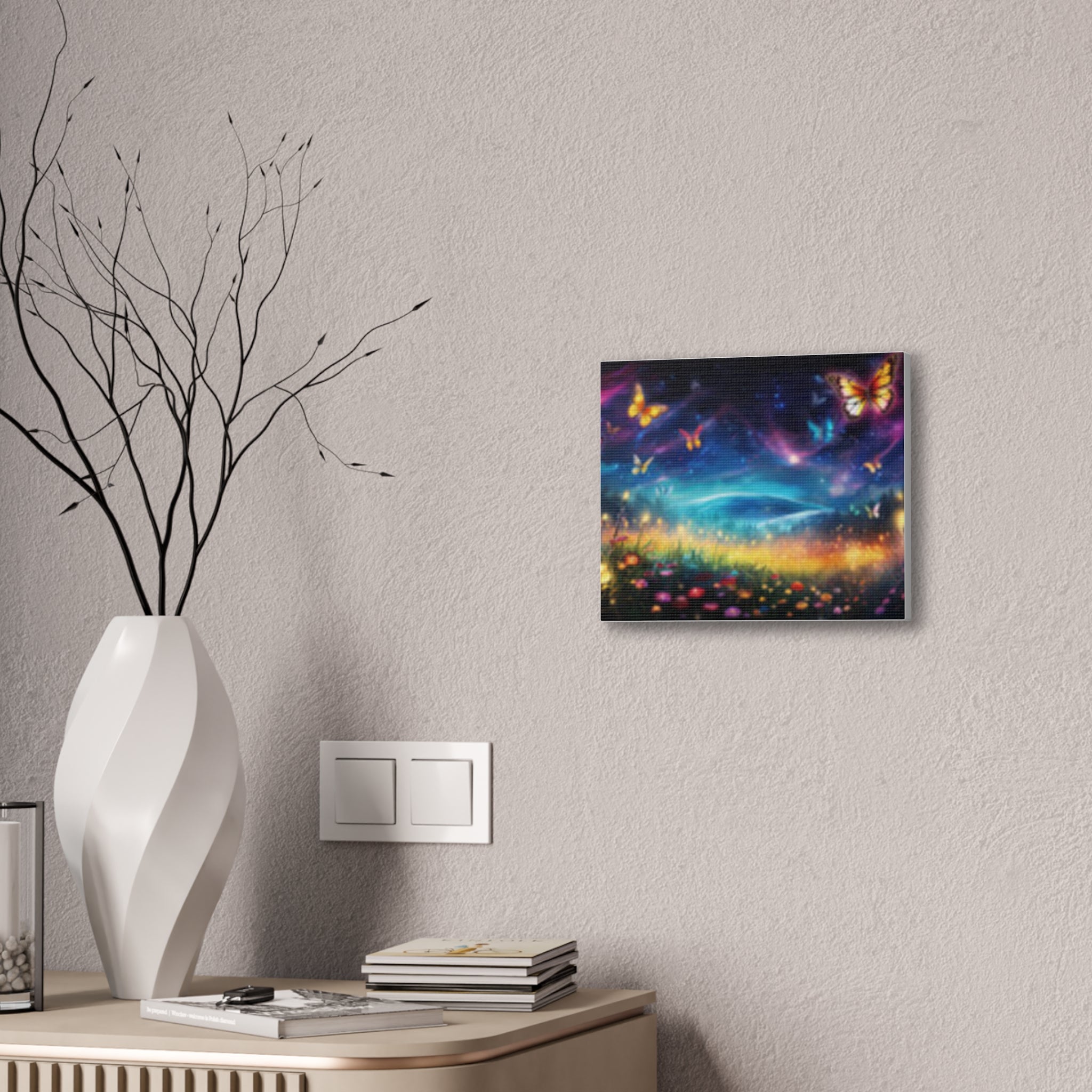 Butterfly Dreamscape Canvas Print — Fantasy Night Meadow Wall Art