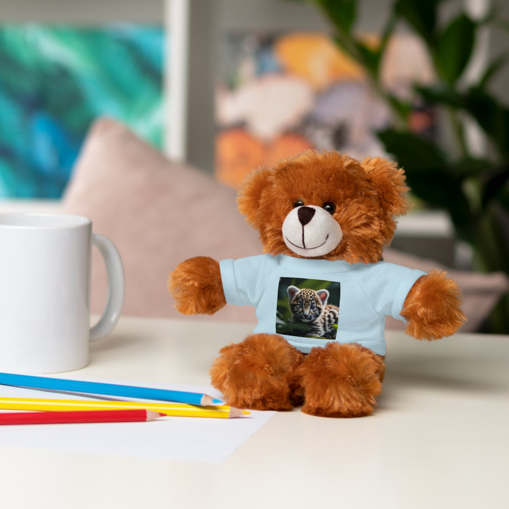 Plush Teddy Bear with Leopard Cub Tee — Cute Animal Gift for Kids & Wildlife Lovers