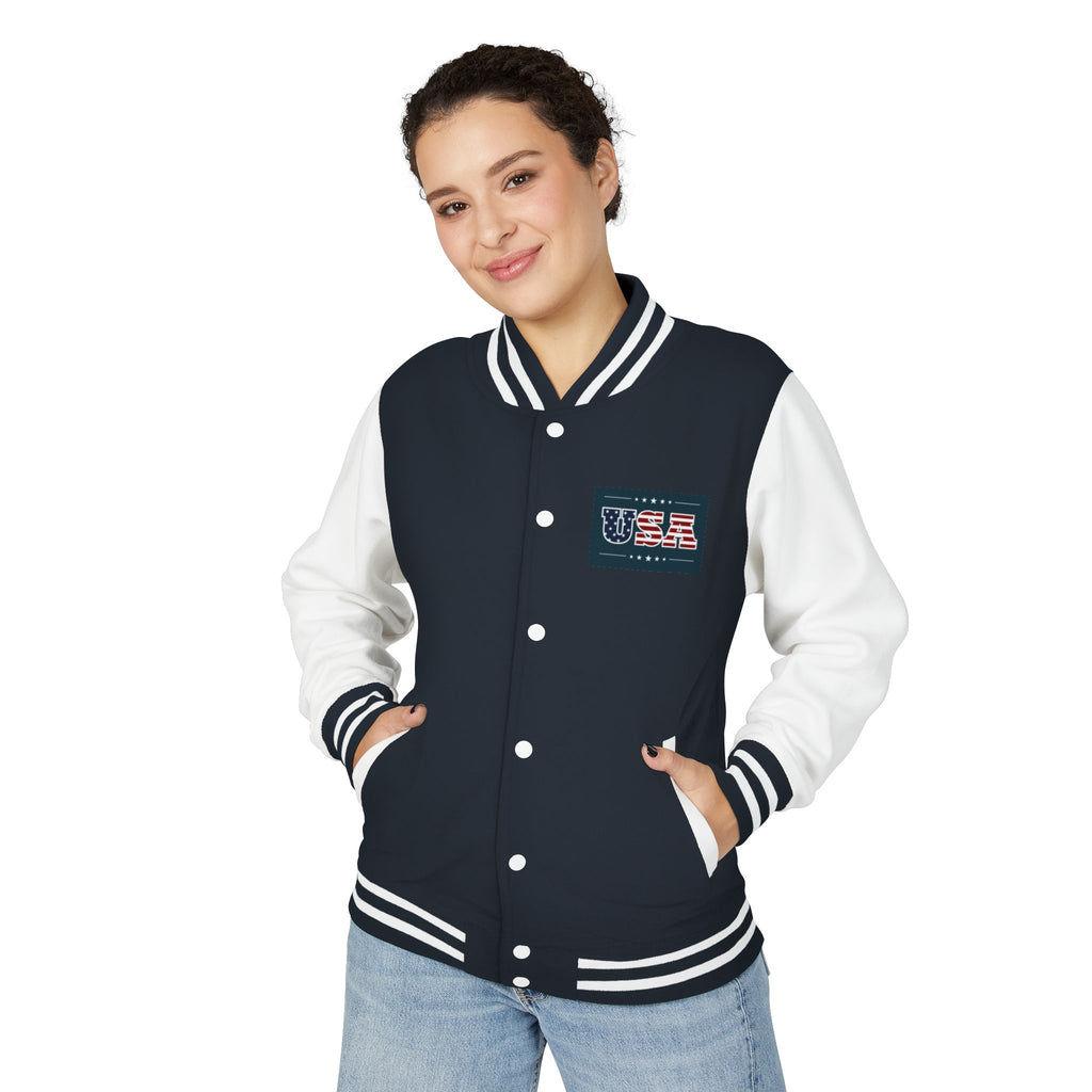 Veteran Tribute Letterman Jacket - American Flag Soldier Graphic