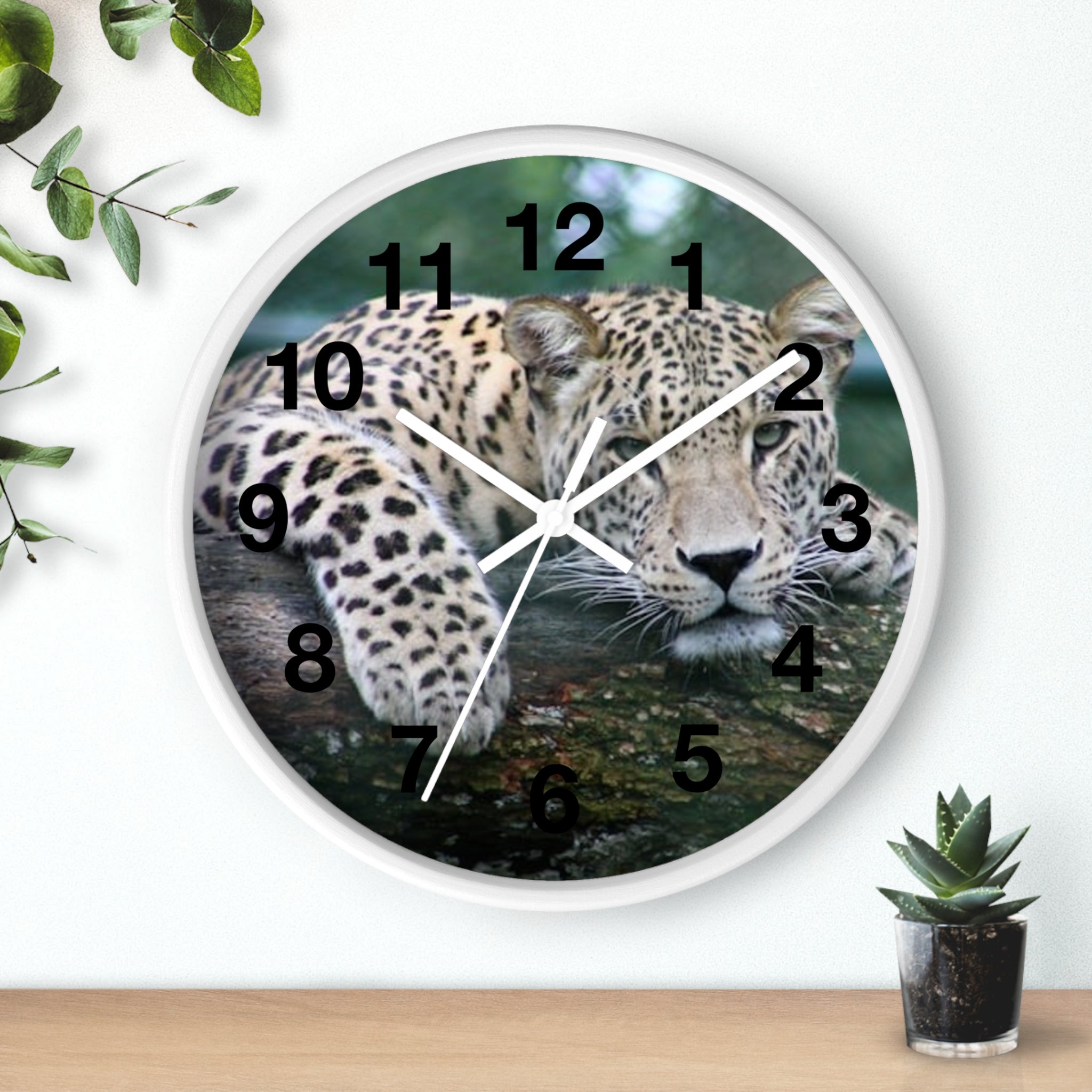 Leopard Wall Clock — Relaxed Wild Cat Photo Clock for Safari-Lodge Decor