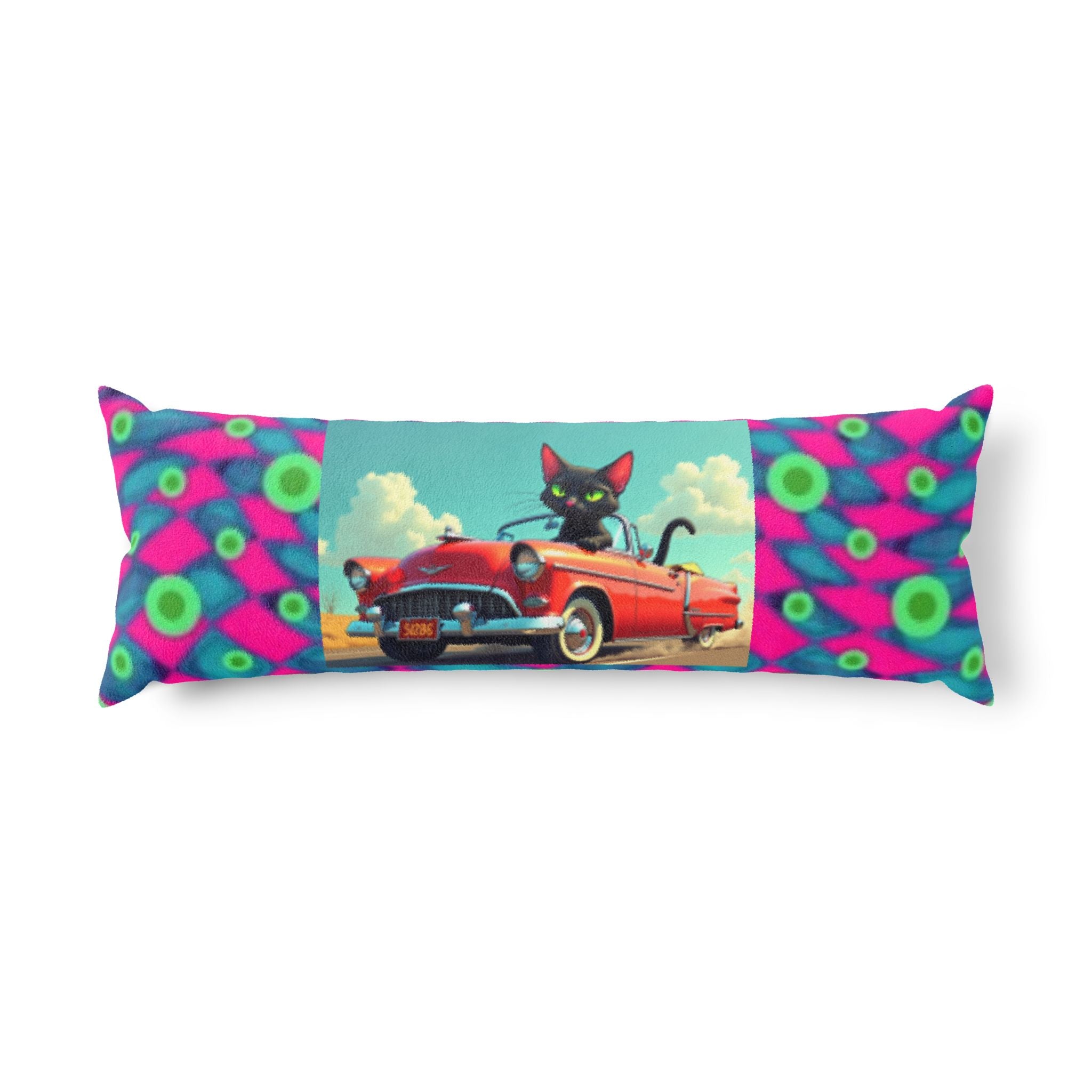 Retro Cat Convertible Body Pillow — Vibrant Pop Art Roadtrip Décor