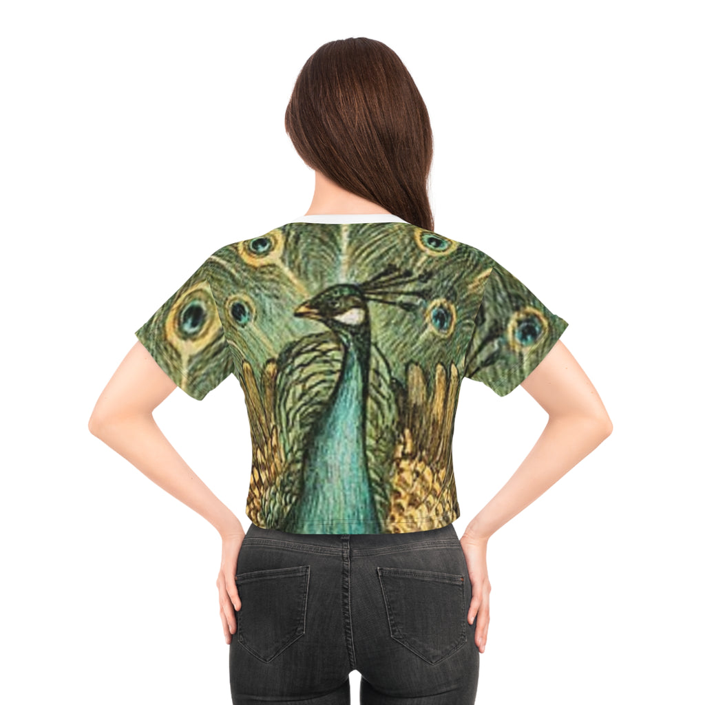 Peacock Art Crop T-shirt — Vintage Peacock Feather All-Over Print Pjamas