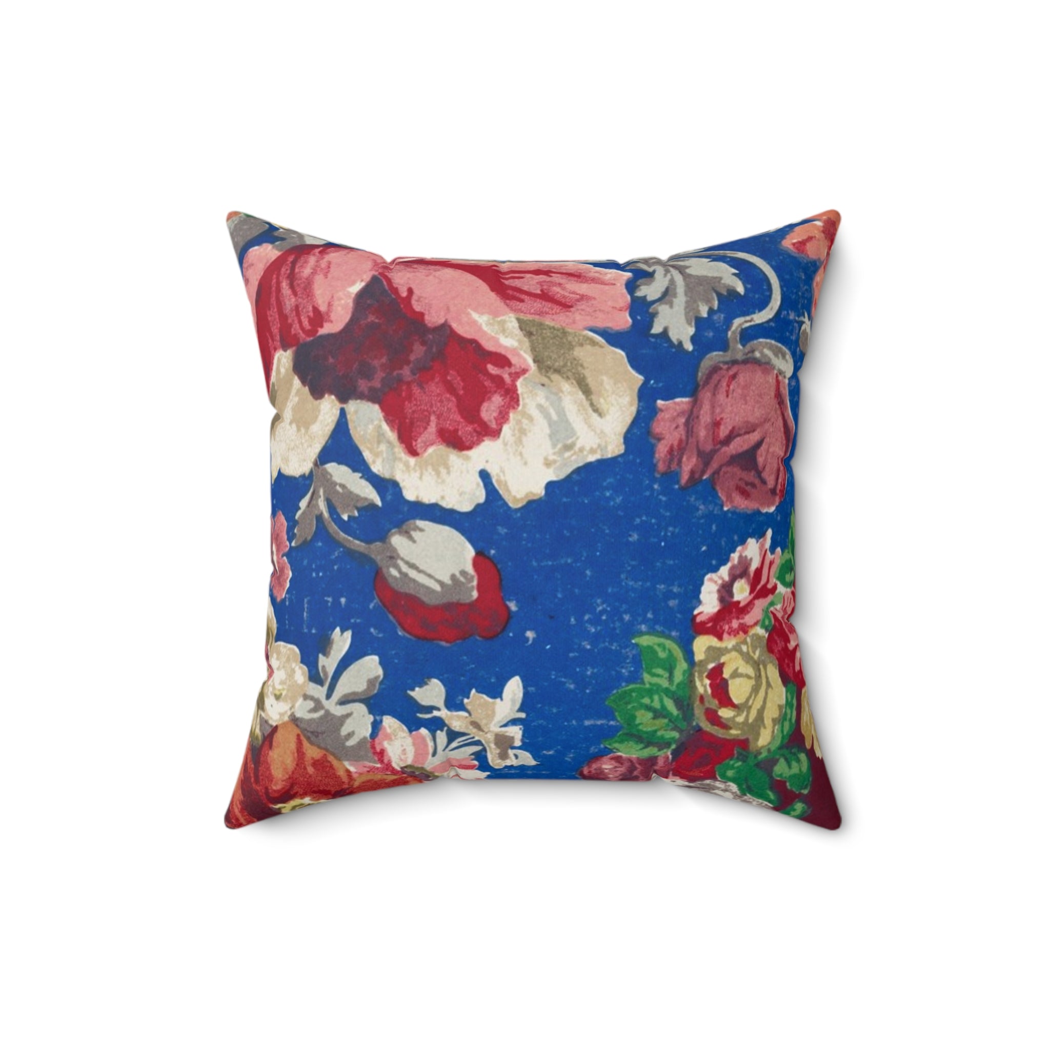 Vintage Floral Throw Pillow — Blue Rose Decorative Cushion