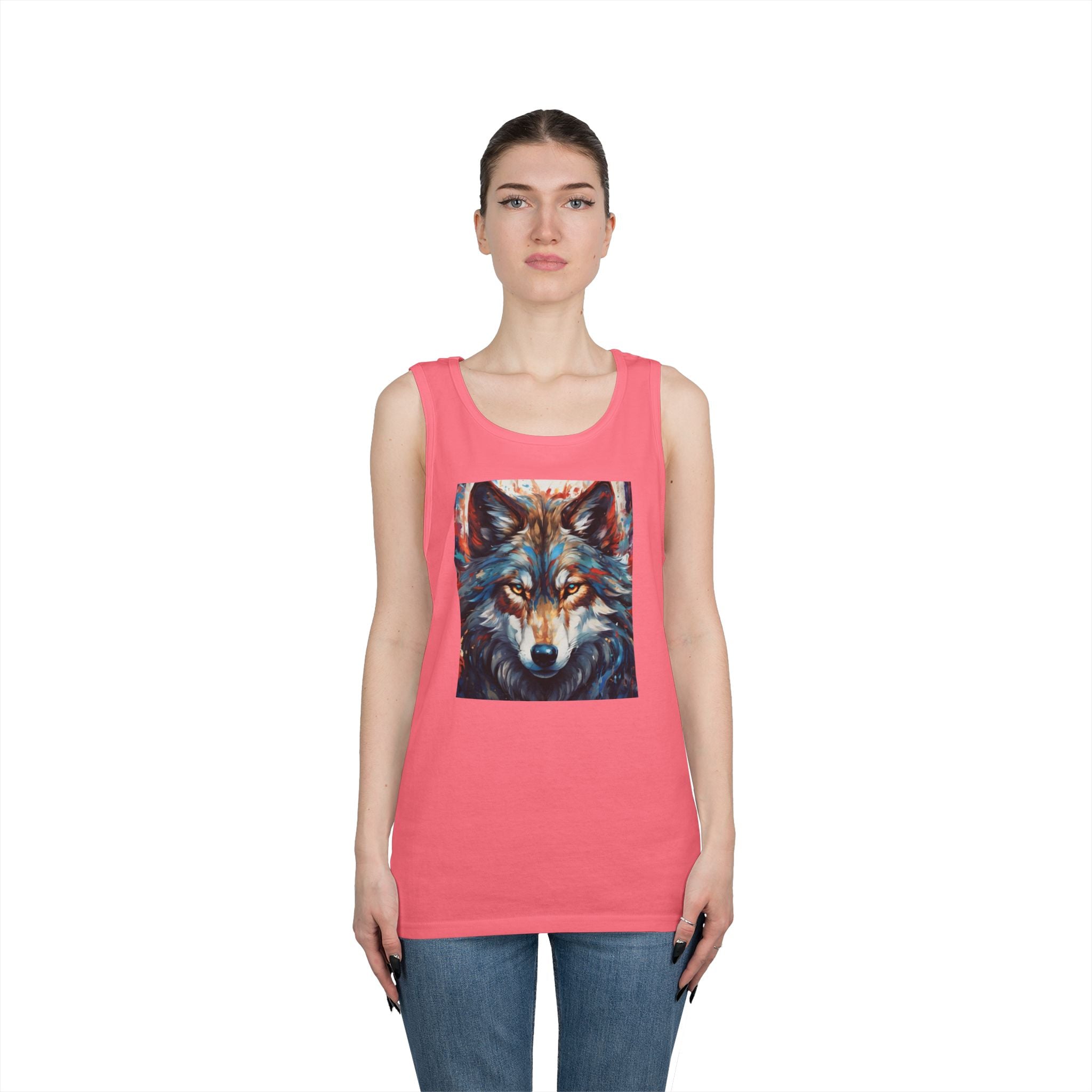 Wolf Portrait Tank Top — Colorful Artistic Wolf Face Graphic Tee