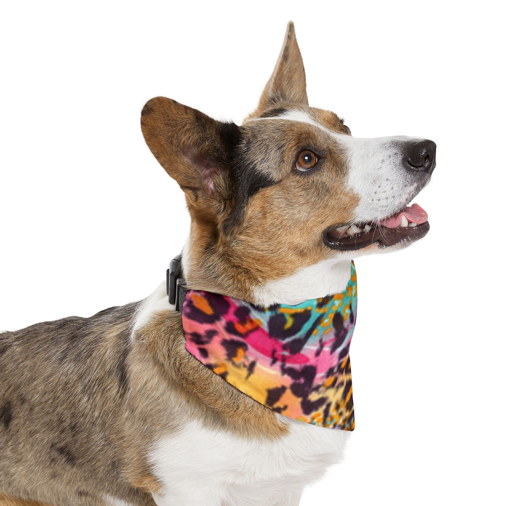 Colorful Leopard Pet Bandana Collar — Vibrant Tie-Dye Animal Print for Dogs & Cats