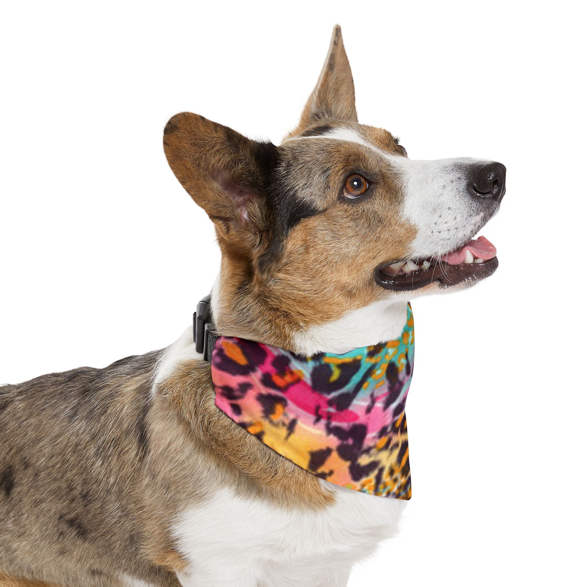 Colorful Leopard Pet Bandana Collar — Vibrant Tie-Dye Animal Print for Dogs & Cats