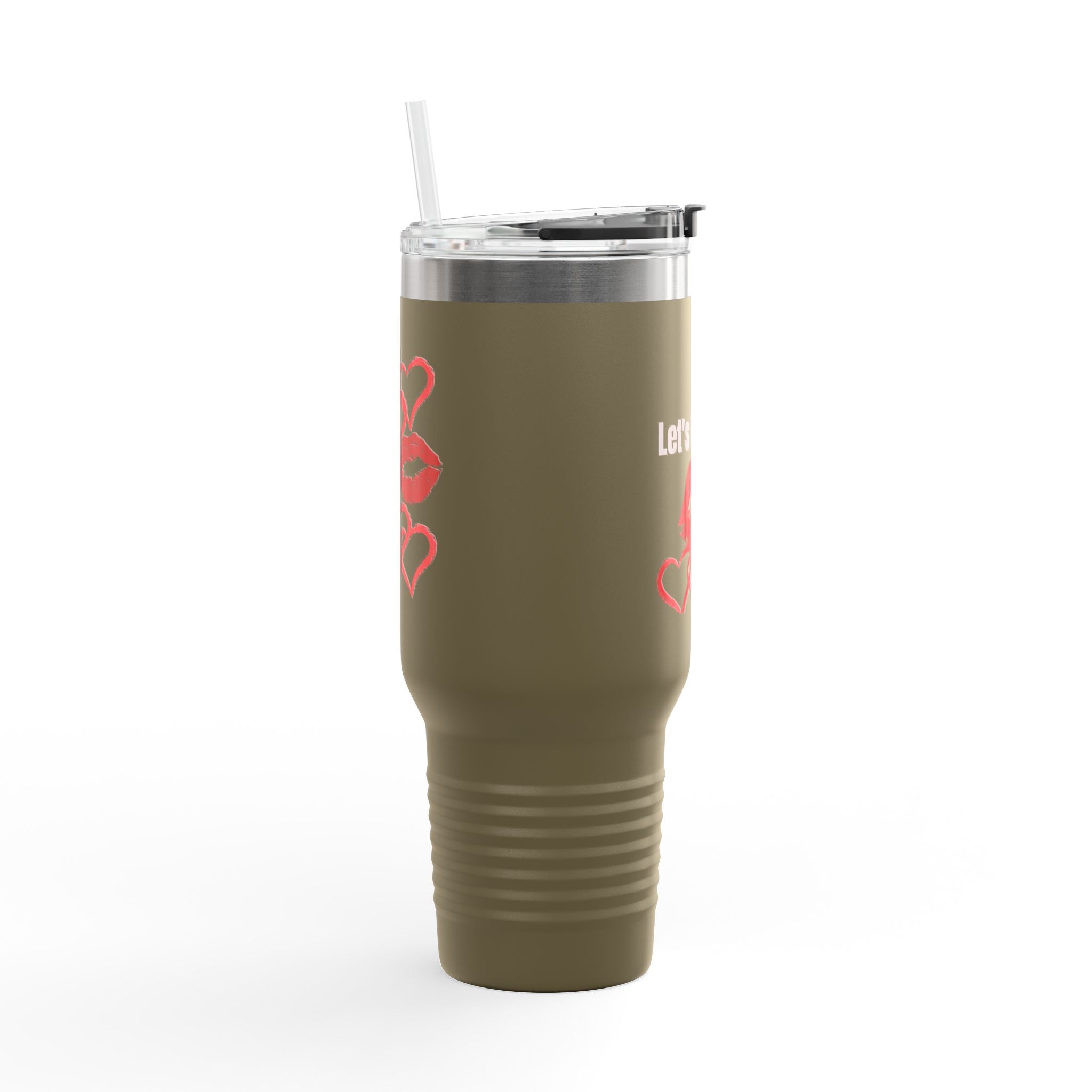 40oz Insulated Travel Mug with Heart Let's Smooch  – Large Tumbler for Coffee & Cold Drinks