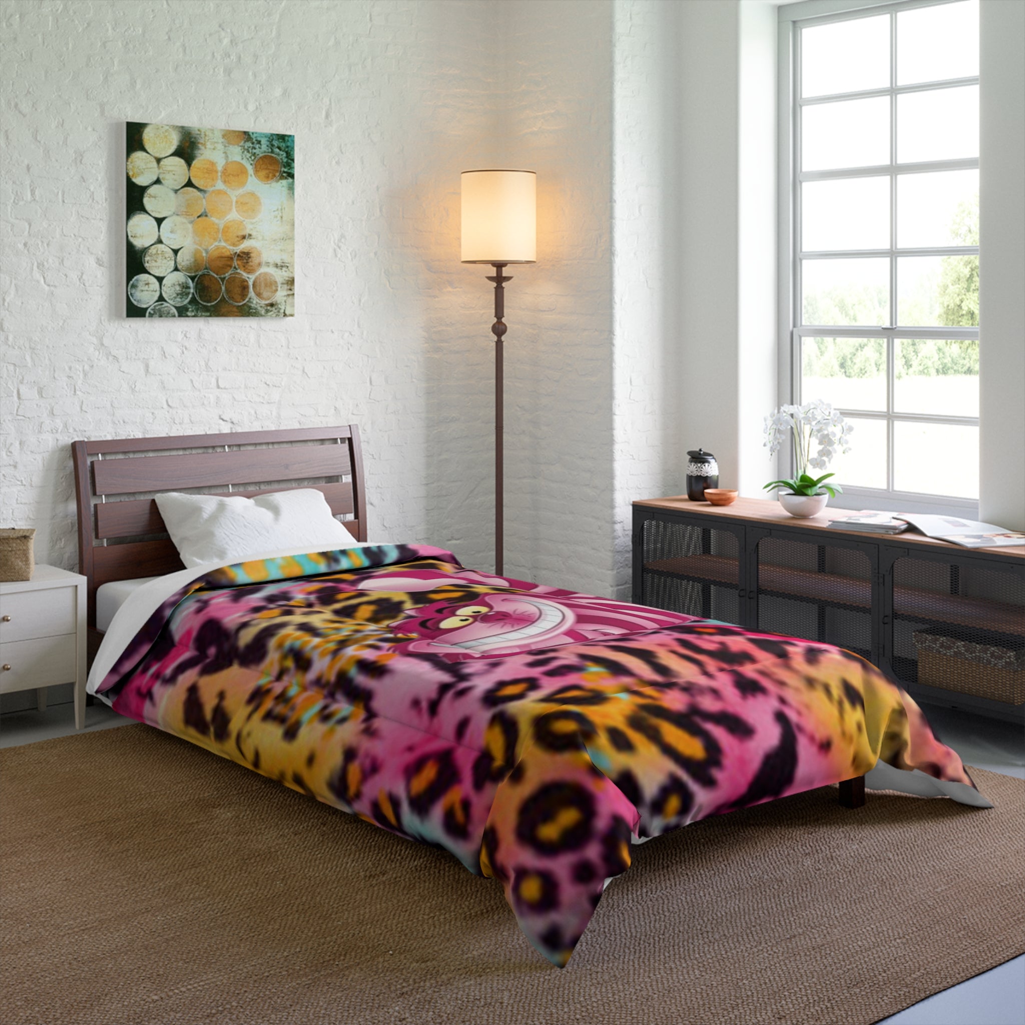 Cheshire Cat Leopard Print Comforter — Colorful Tie-Dye Animal Bedding