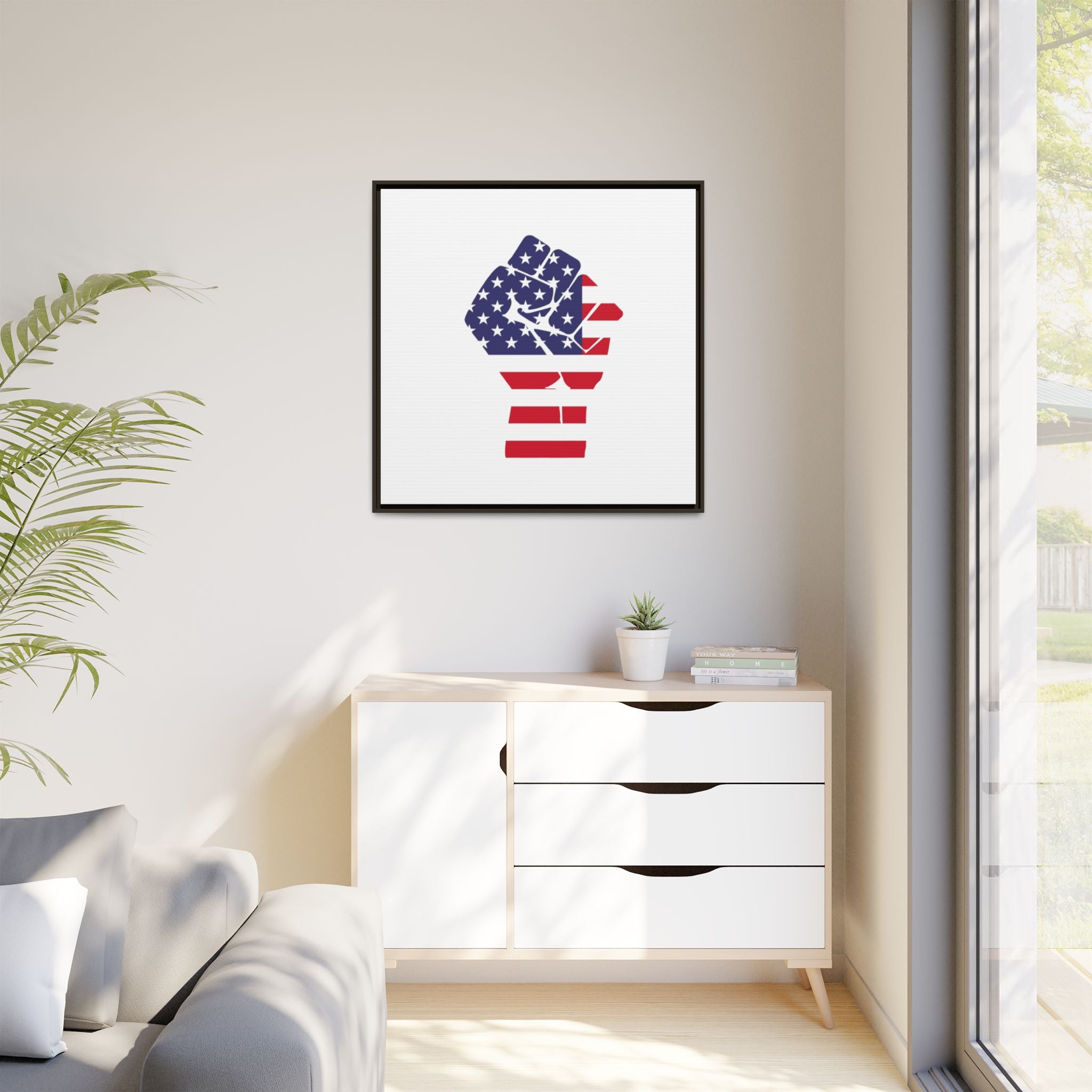 Framed Canvas Print – American Flag Fist Wall Art
