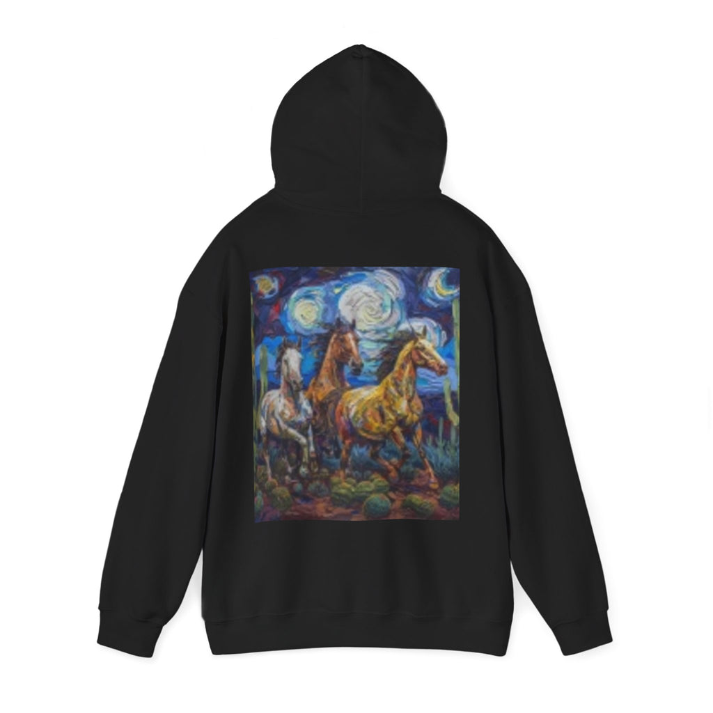 Sunface & Galloping Horses Hoodie — Boho Celestial Horse Art Sweatshirt