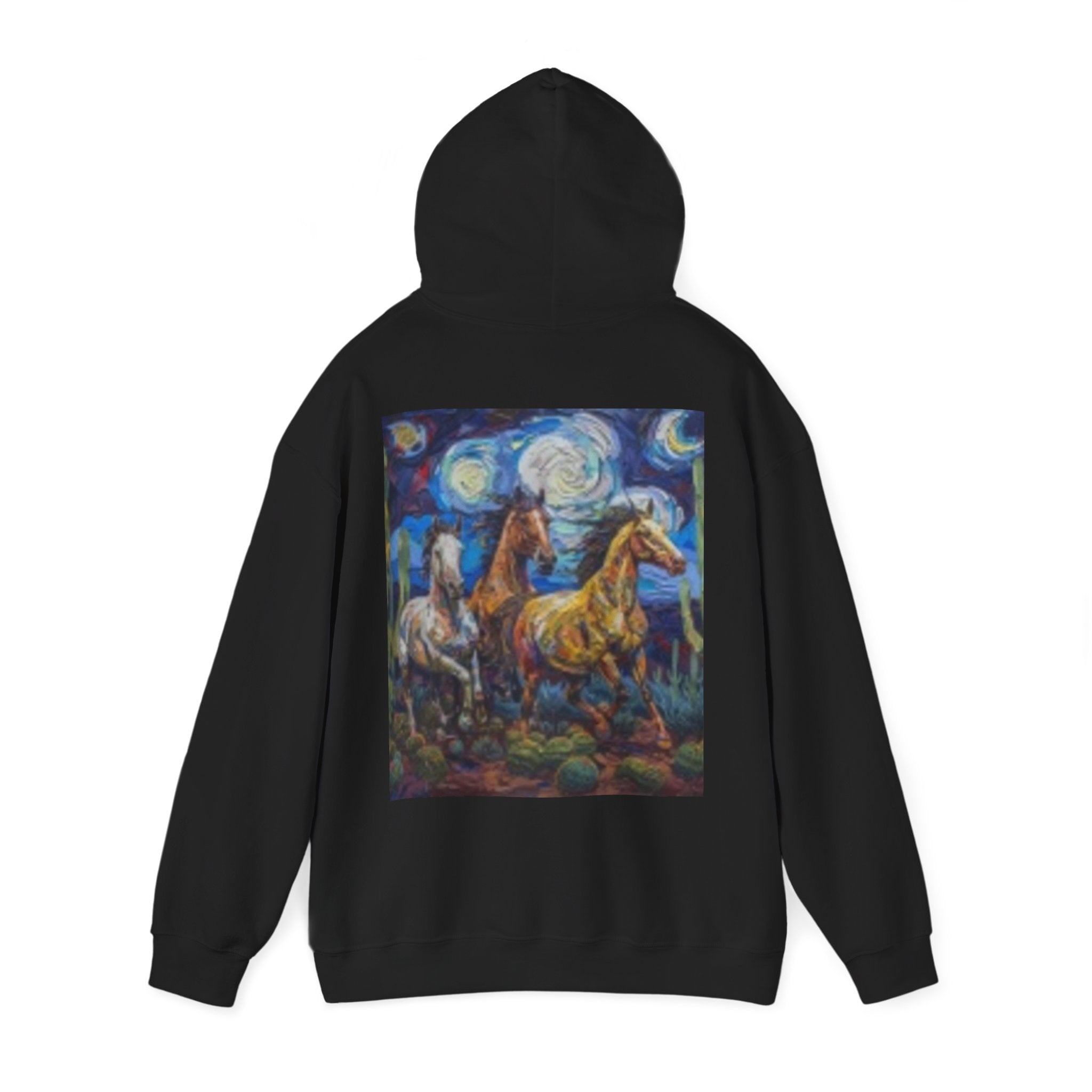 Sunface & Galloping Horses Hoodie — Boho Celestial Horse Art Sweatshirt